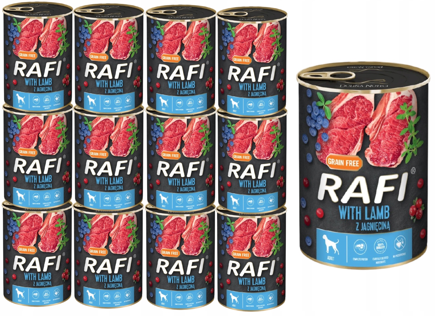 Vlhké krmivo pro psy Rafi s jehněčím masem, sada 12 x 800 g