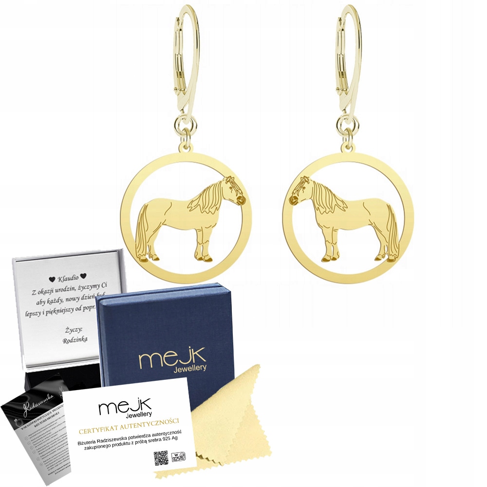 Náušnice Zlaté s koněm Haflinger 925 Dárek Šperky Žena Gravírování