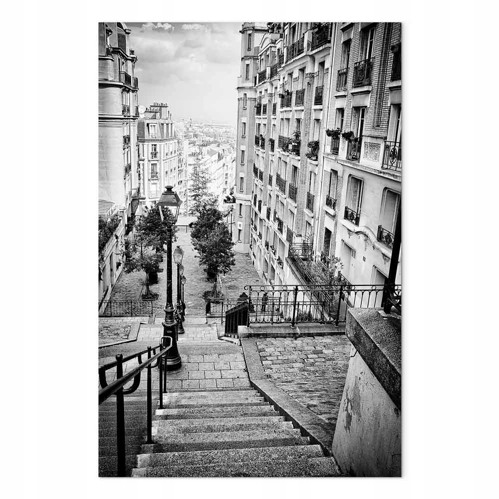 Obraz na plátně canvas Francie Paříž Montmartre Ulice Schody B&w 40x60 cm