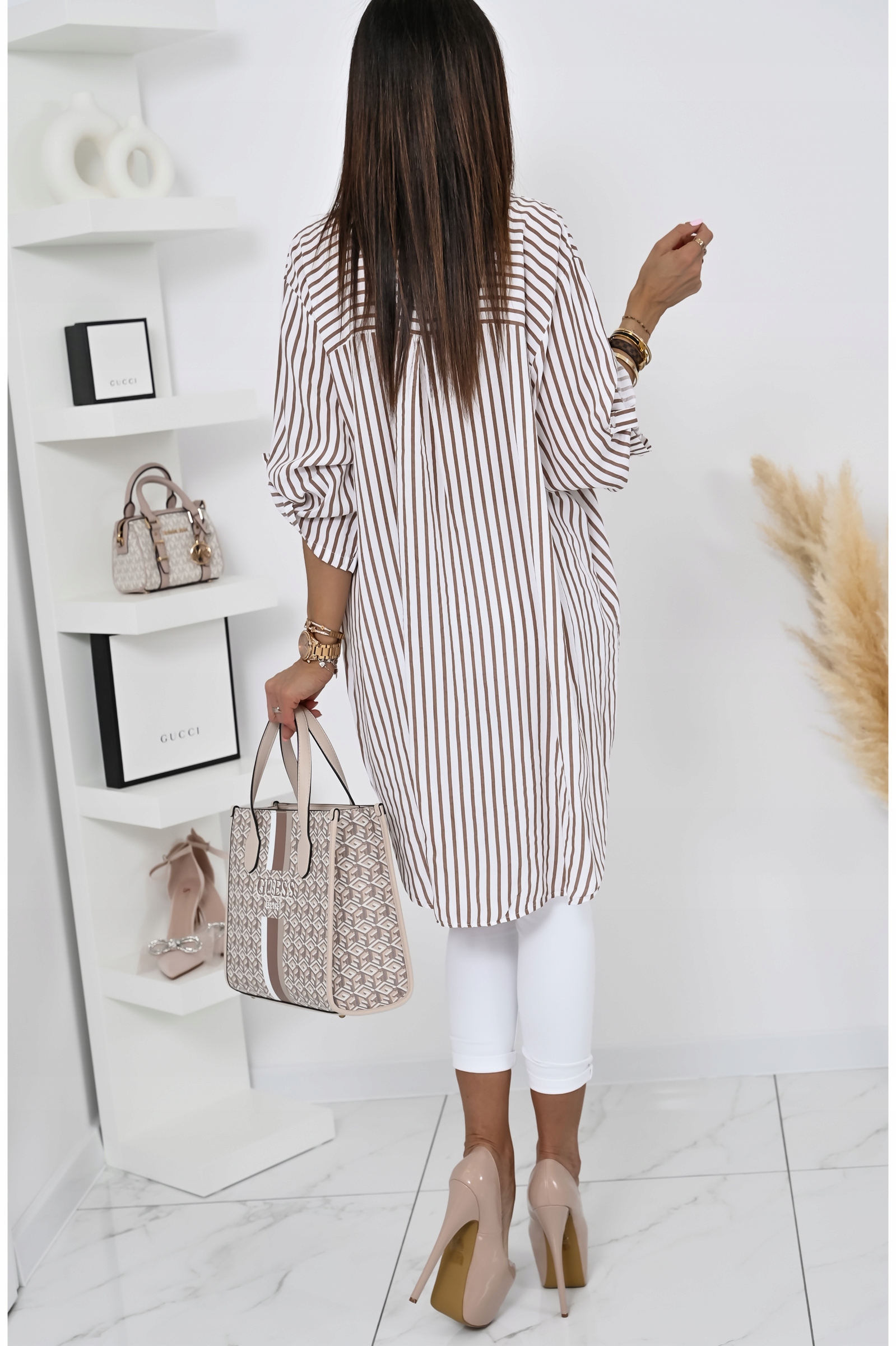 REWELACYJNA KOSZULA OVERSIZE W PASKI SHARA! WZ.1 Kolor beżowy