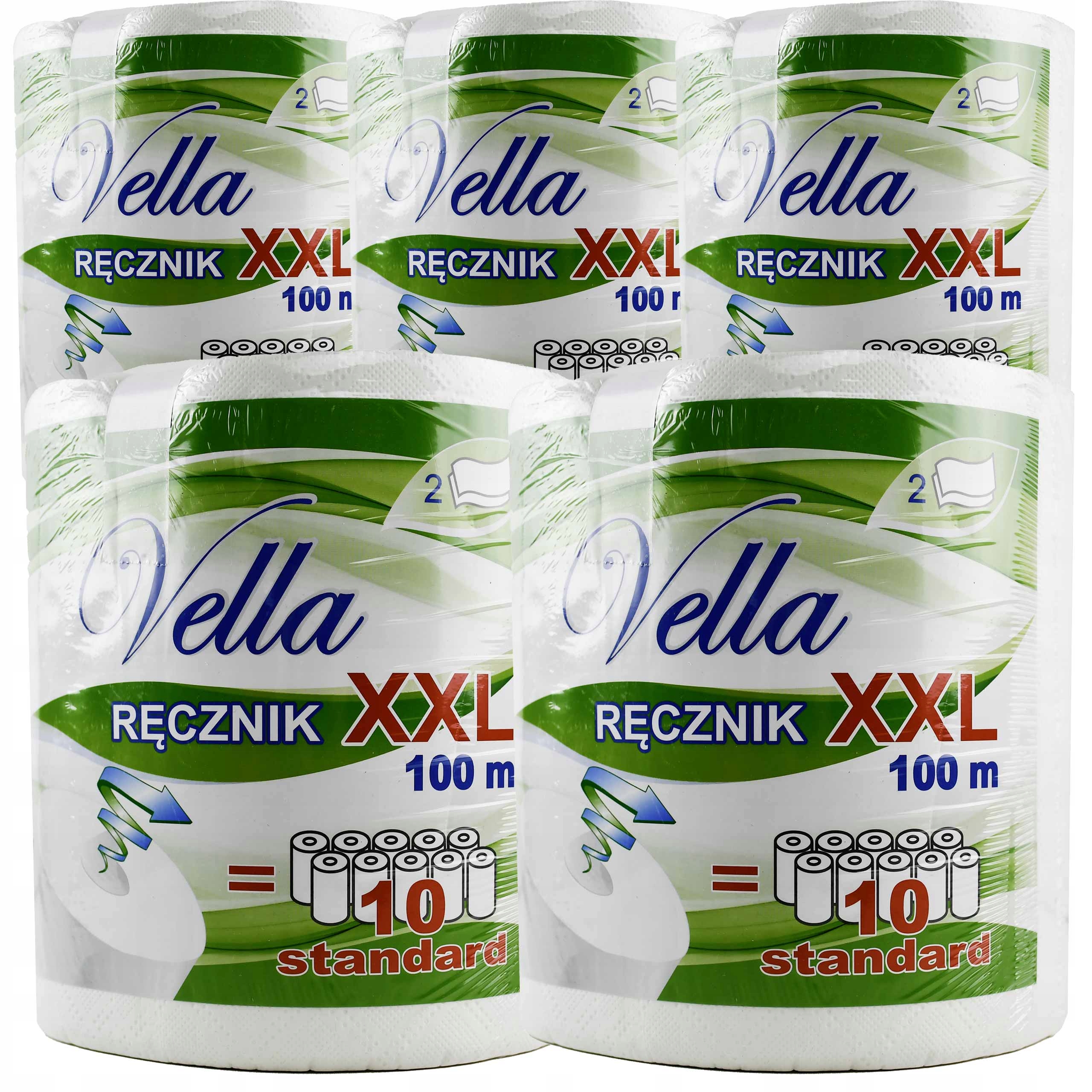 Levně Sada 5 rolí Vella Papírové ručníky XXL, 447 listů, Bílá, 2 vrstvy