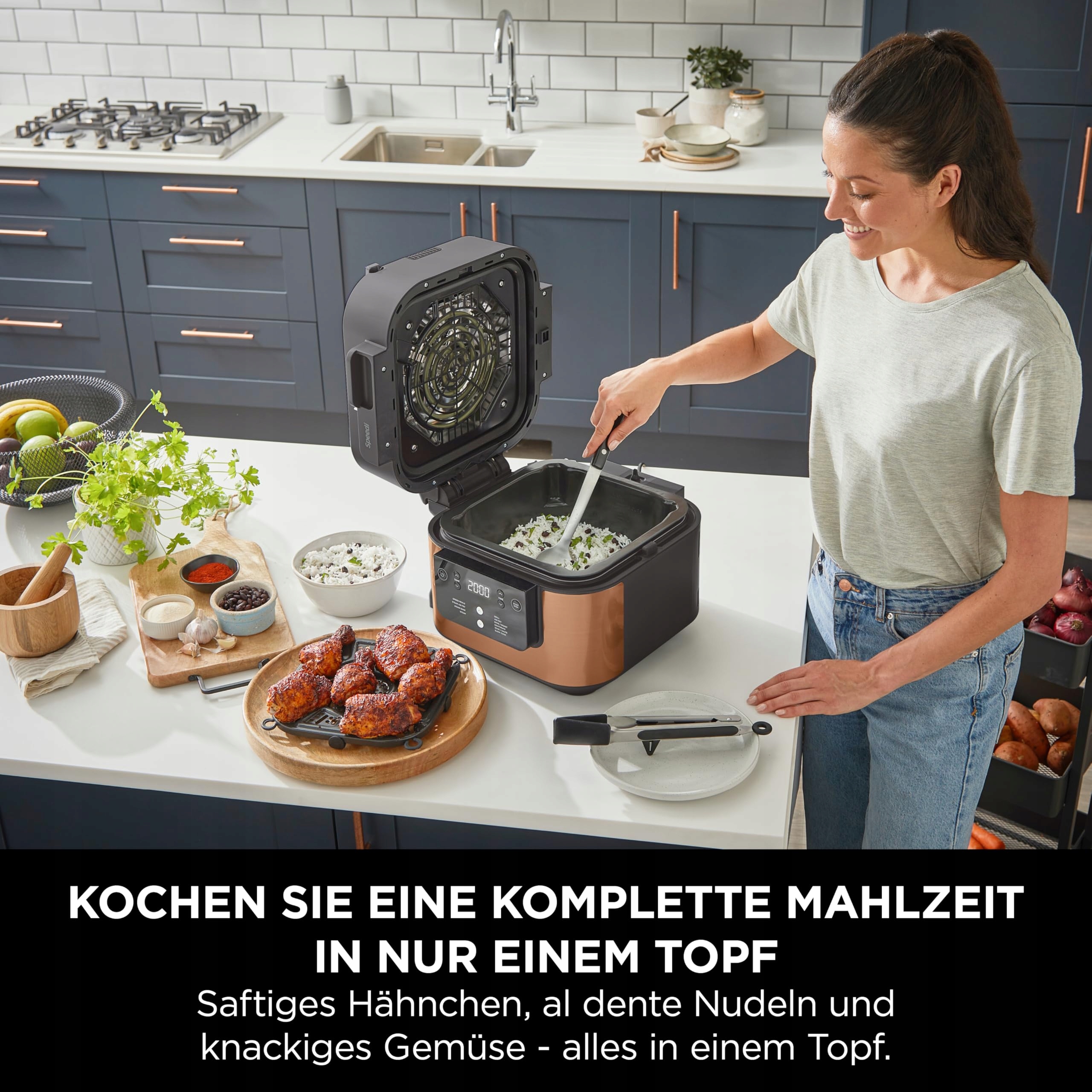 NINJA Speedi Multicooker 5.7L 10-in-1 Fryer Slow Cooker Grill Black Copper — miniatura 4