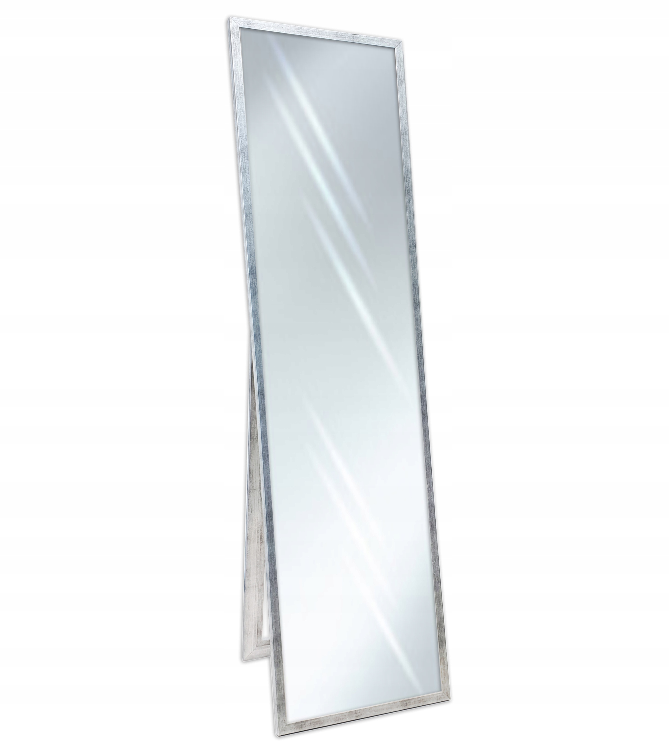 

Lustro stojące w wąskiej ramie duże 170x50 srebrne