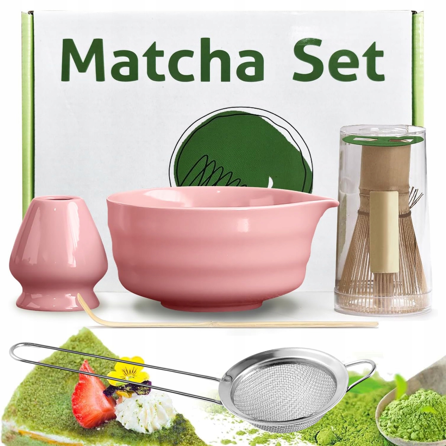 Levně Startovací Sada Matcha 5 Prvků – Růžová Keramika, Snadno Se Čistí