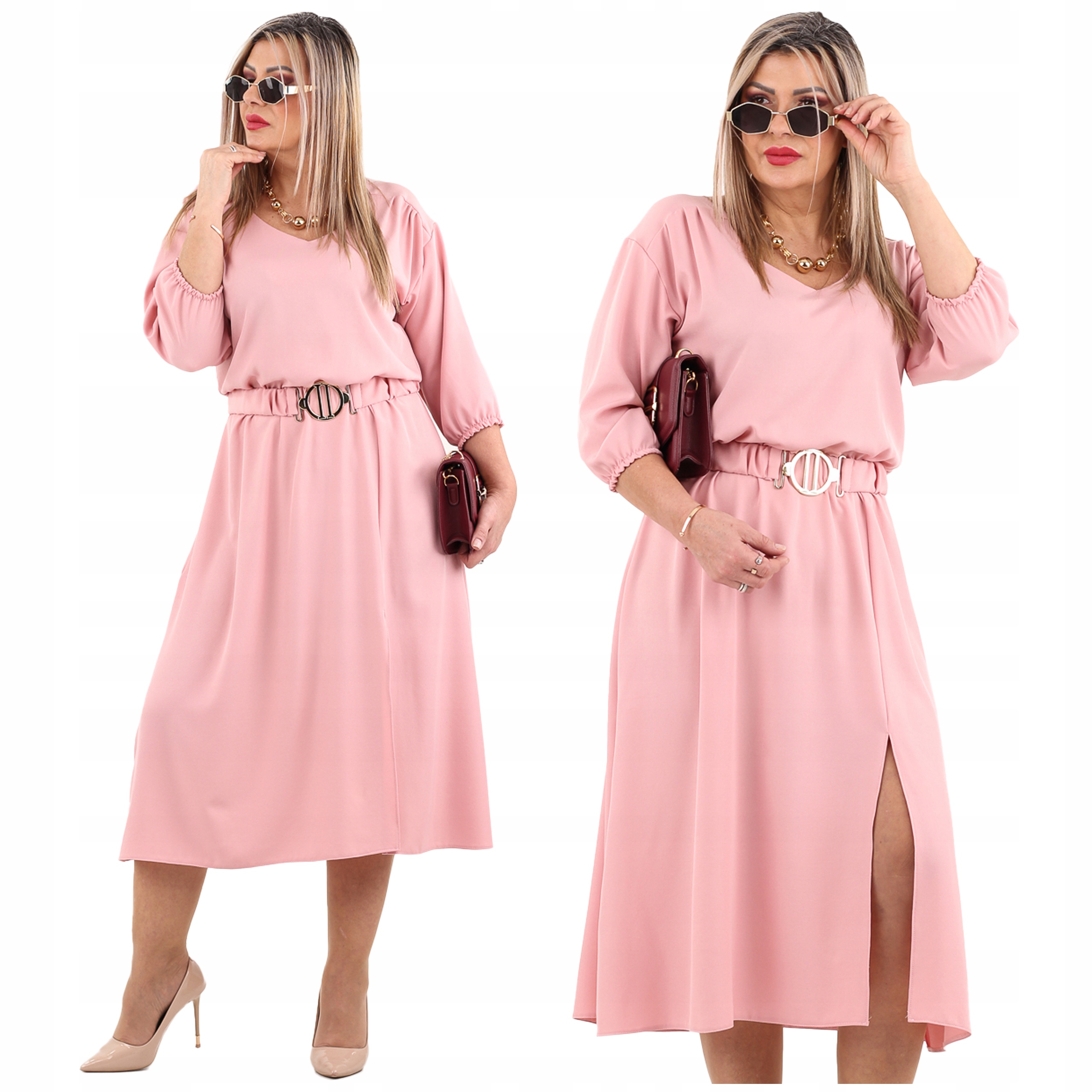 Sukienka z rozcięciem zwiewna Polski Producent duże rozmiary midi