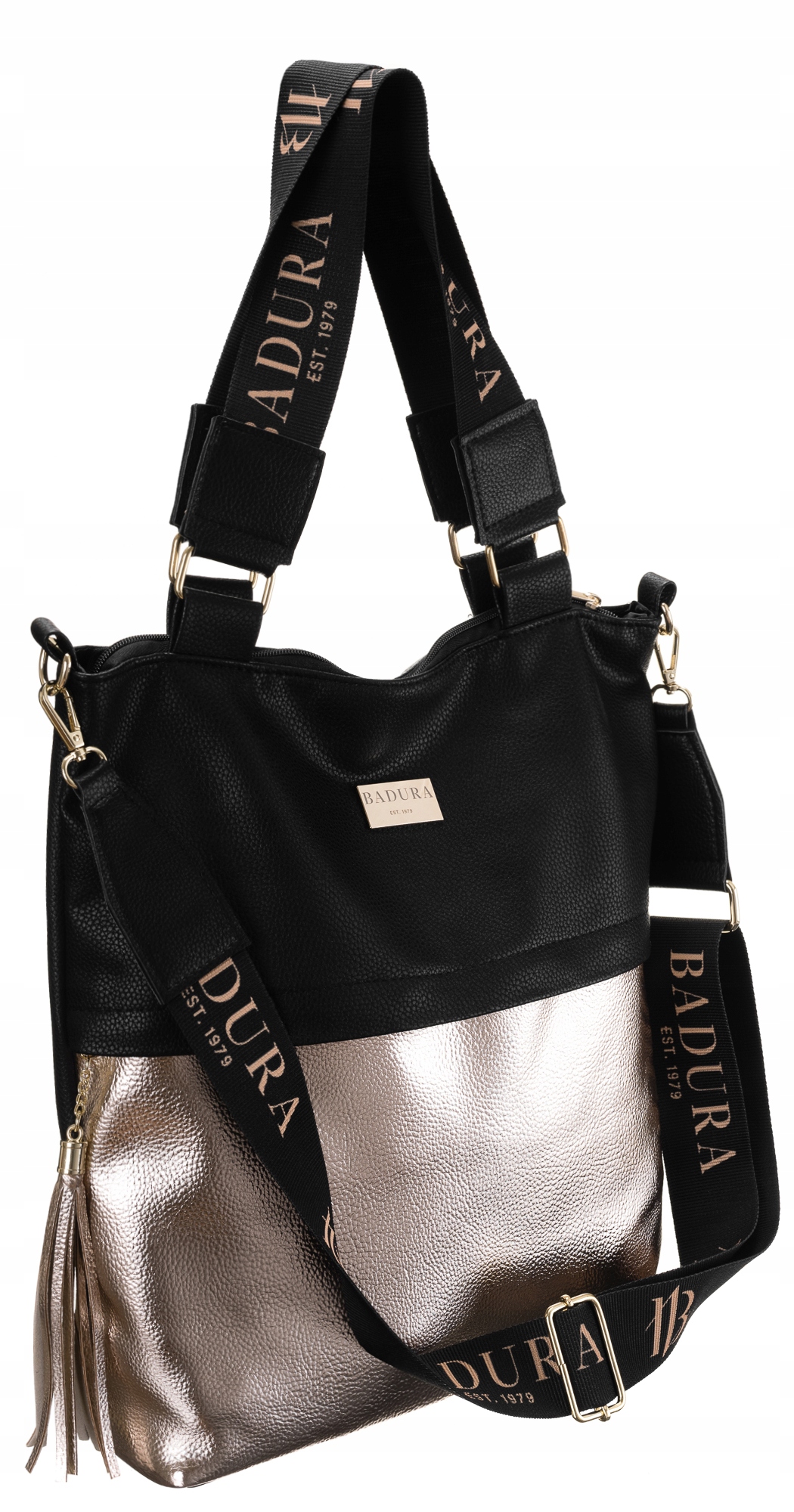 

Elegancka torebka shopper bag czarno złota Badura