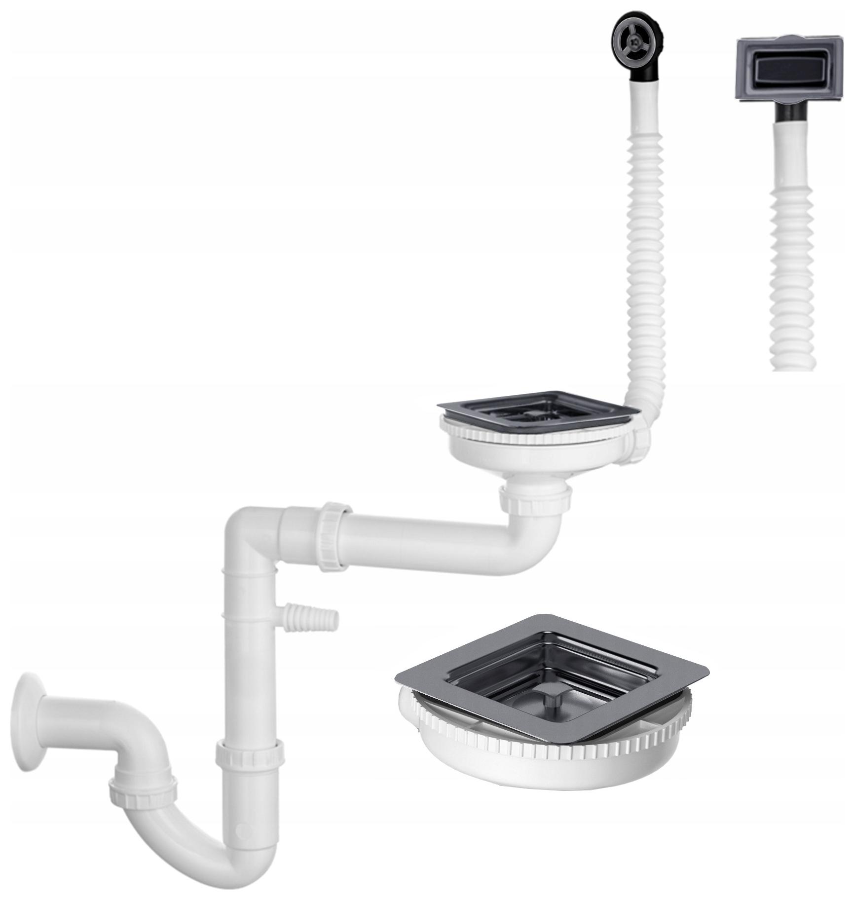 Syfón Pre Jednokomorový Drez S Hranatým Odtokom, Odtok Oblžnikový, Čierny