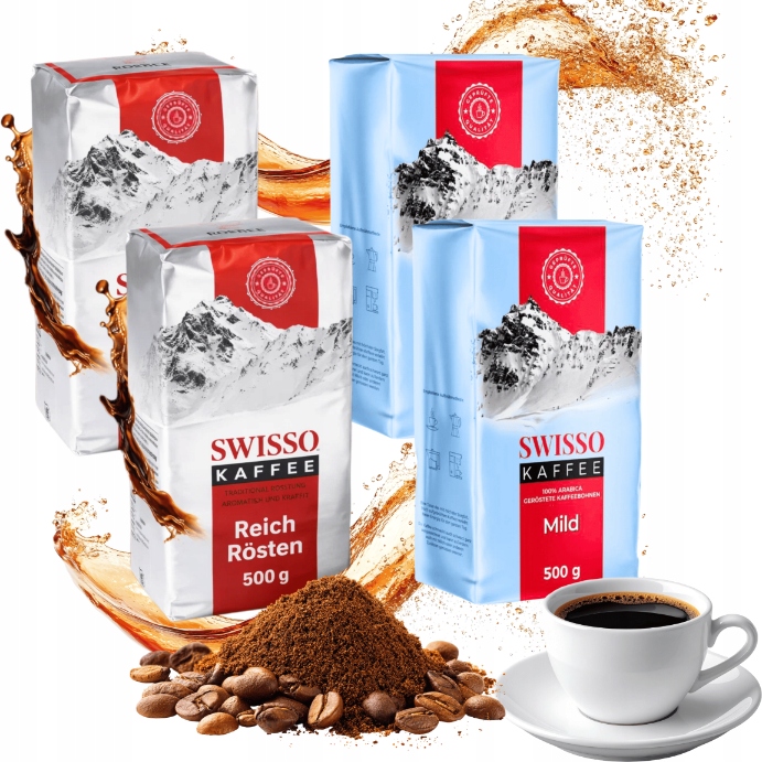 Levně Mletá káva 100% Arabica Swisso Kaffee Reich Rosten 2x500 g Mild 2x500 g