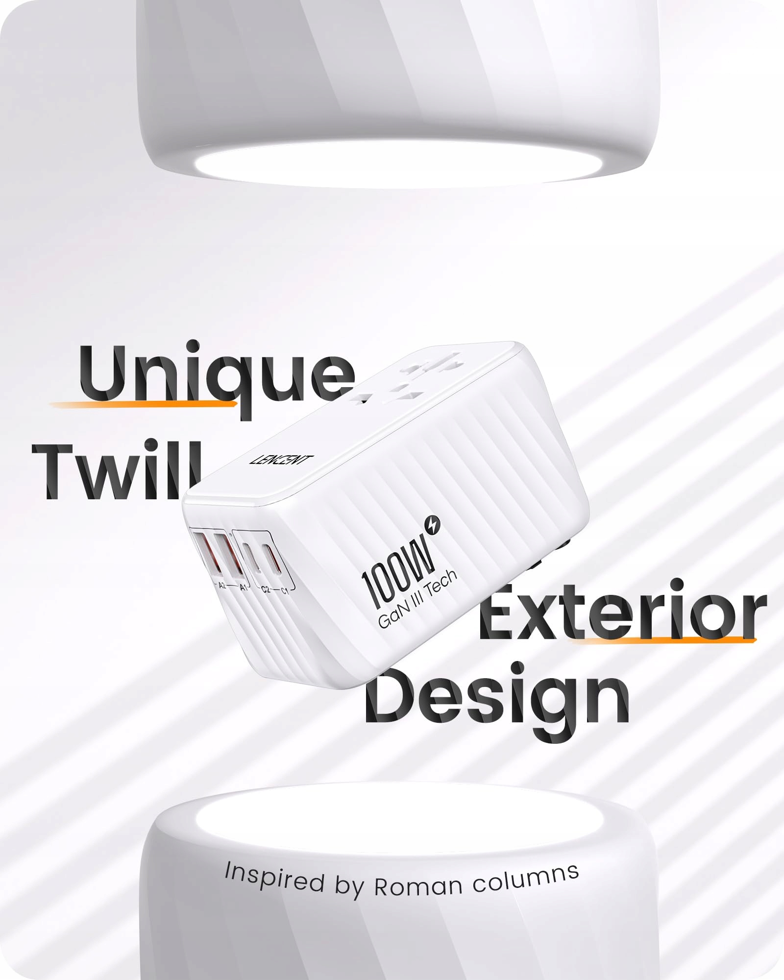 LENCENT Adapter Podróżny 100W GaN3 2x USB C 2x USB A EU USA UK AU — miniatura 4