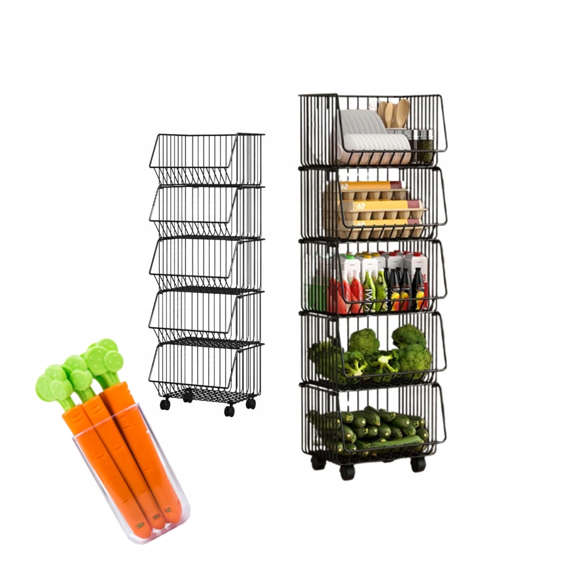 REGAŁ Z KOSZYKAMI NA KÓŁKACH do spiżarni na warzywa owoce 5 półek + GRATIS