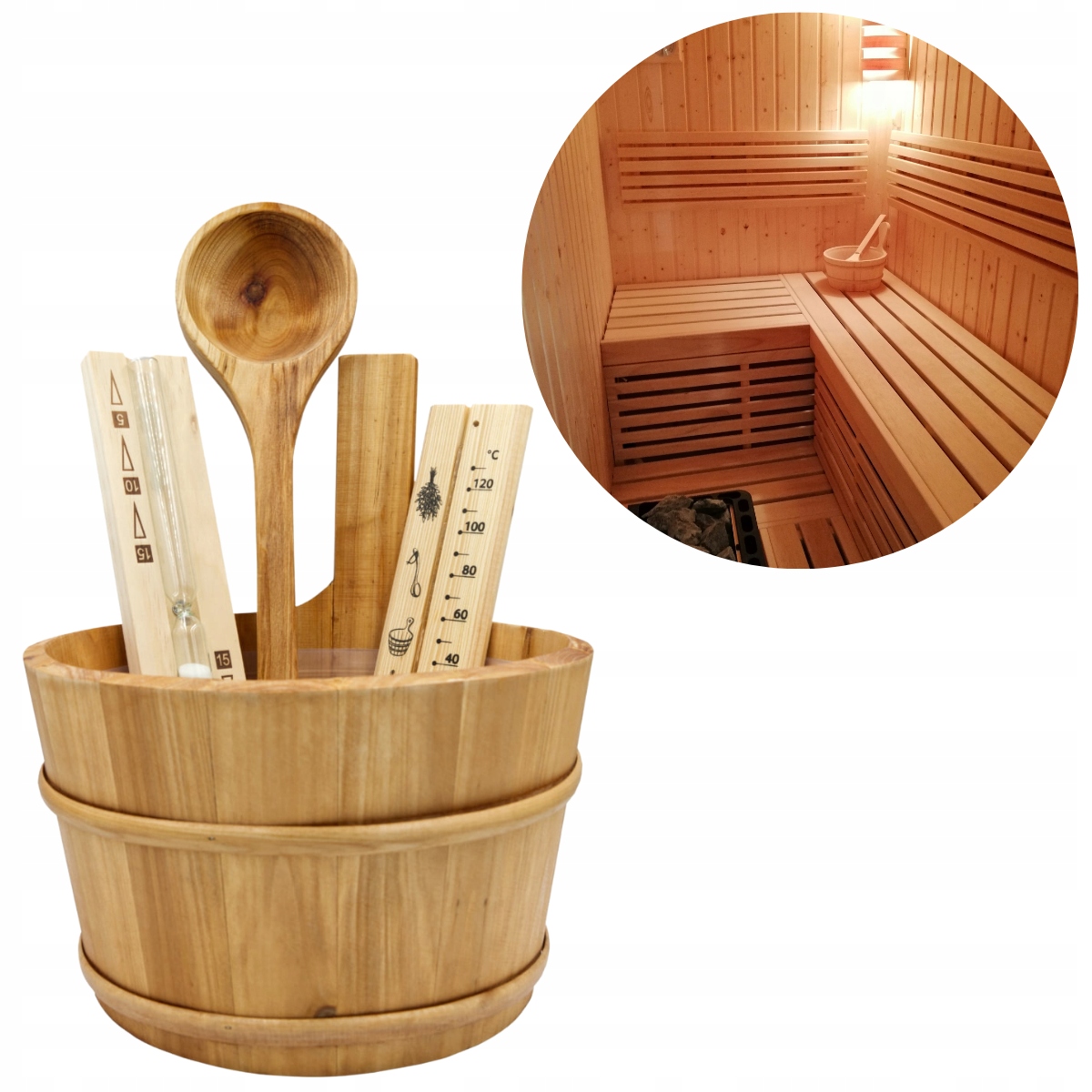 Sada príslušenstva č. 5 pre saunu Ceber 4L Naberačka Presýpacie hodiny Teplomer Porjun