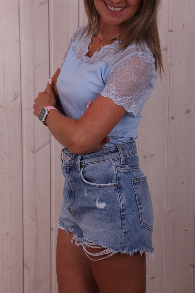 BLUZKA PRZÓD OZDOBNA KORONKA DEKOLT KOLORY * S/M Wzór dominujący bez wzoru