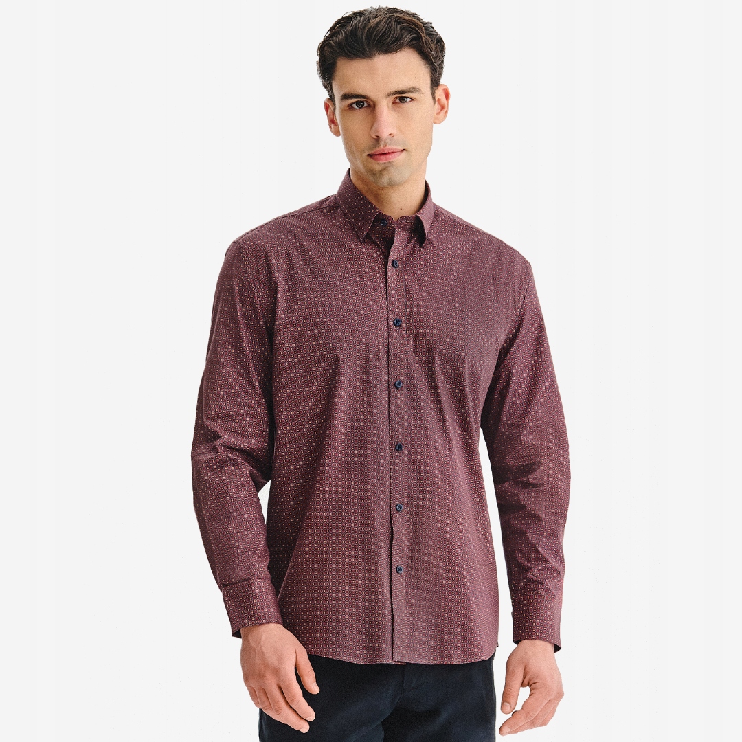 Bordó pánská košile s geometrickým mykorgovým vzorem Pako Lorene vel XXL
