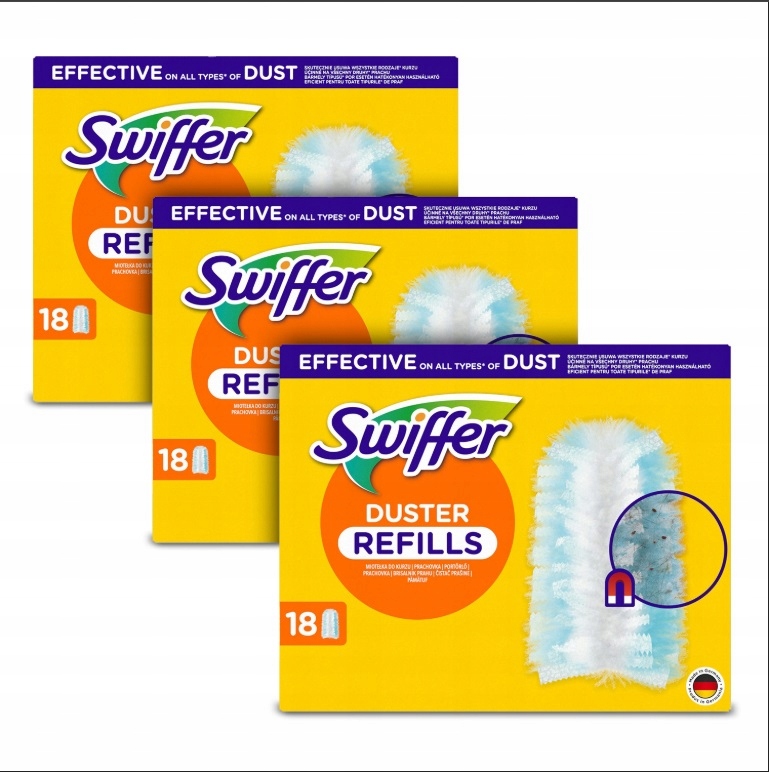 Zestaw Swiffer Duster wkład do miotełki do kurzu 3x18 szt oryginalne wkłady