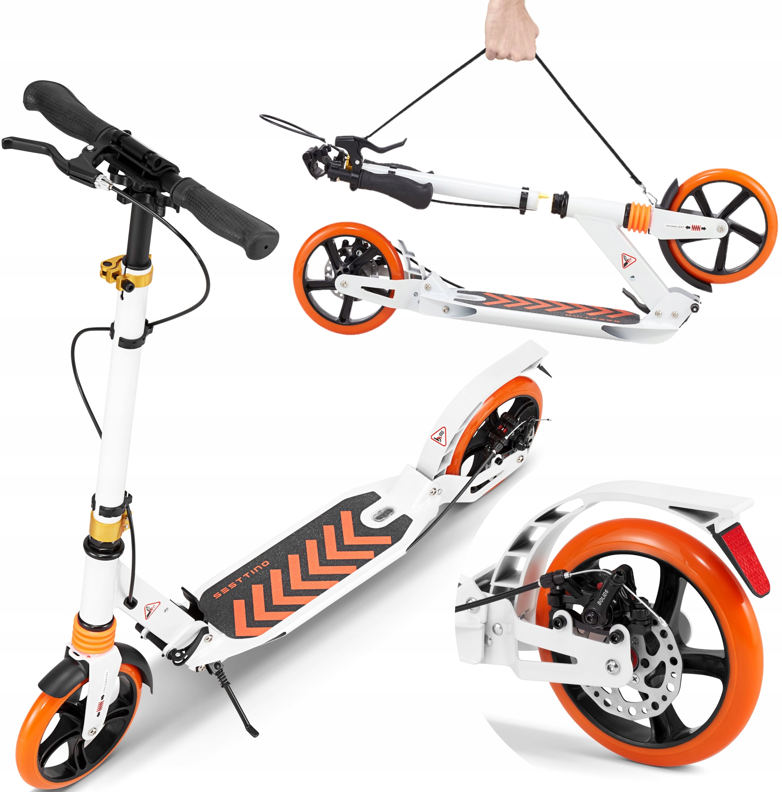 Duża Składana Hulajnoga Miejska Sesttino SHIRO Hamulec tarczowy AMORTYZACJA Maksymalna waga użytkownika 100 kg