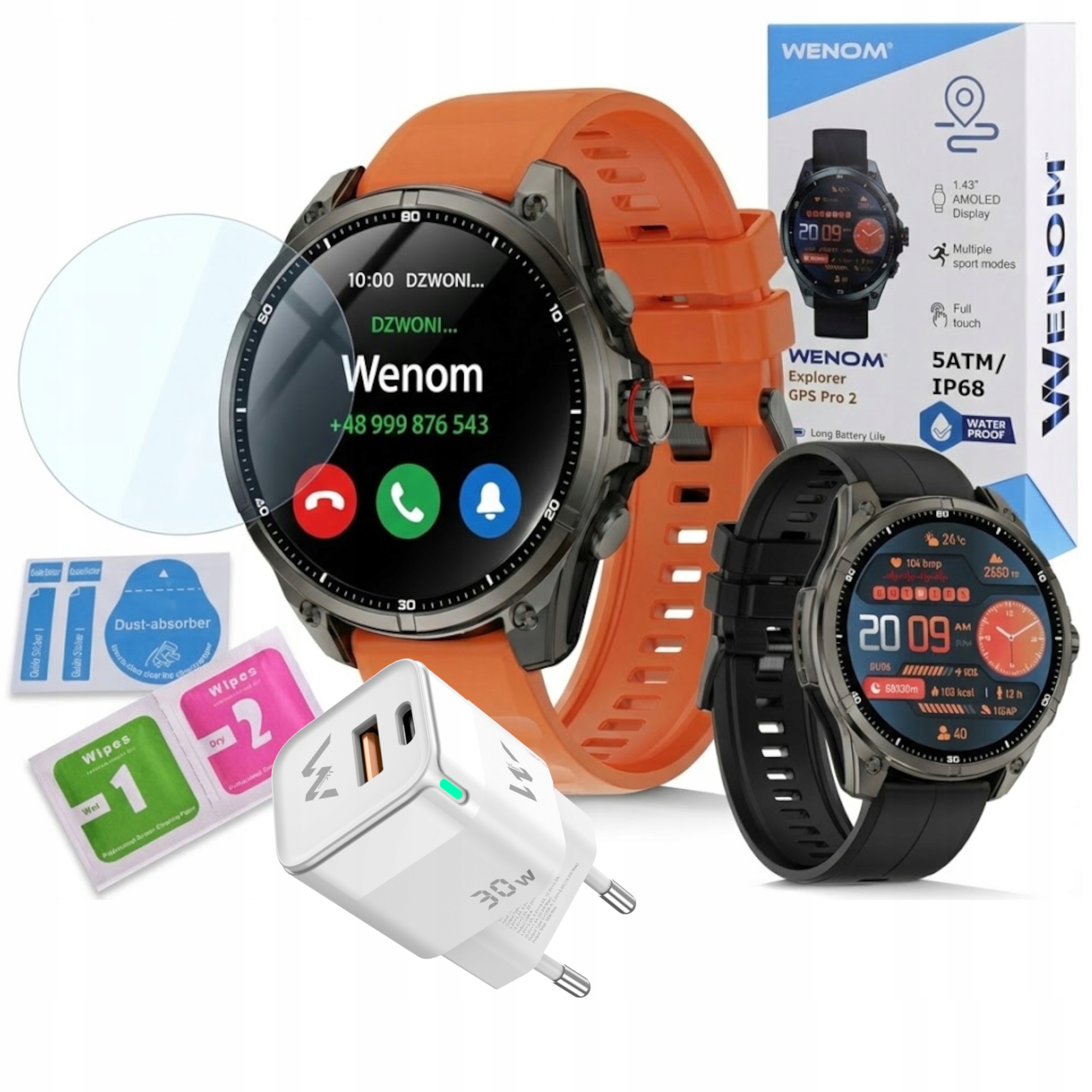 Smartwatch Męski Explorer 2 Gps Wodoodporny 5ATM 2 opaski Szkło ładowarka