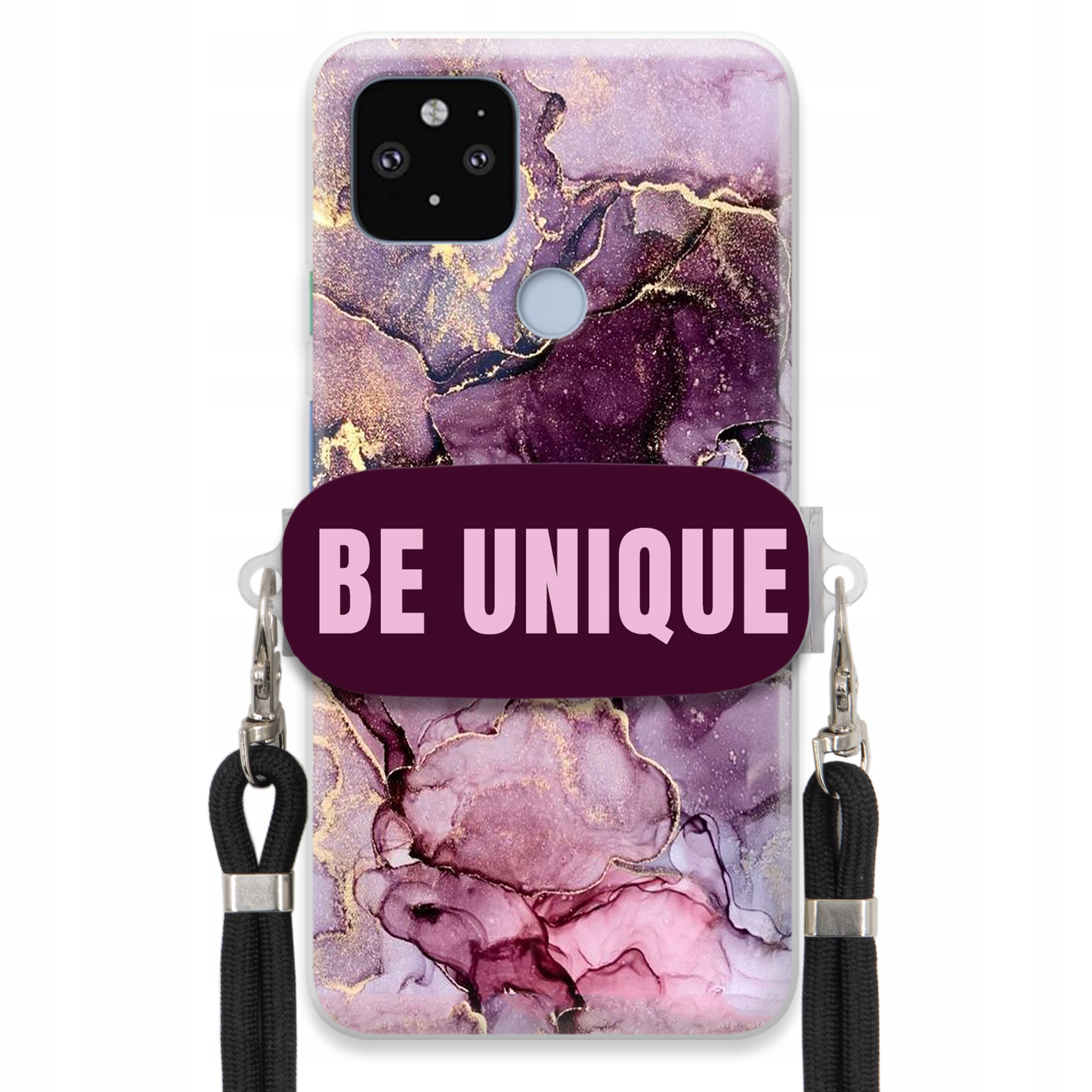 Pouzdro pro Google Pixel 5XL úchytka Šňůrka Černá Fialová Mramor Be Unique