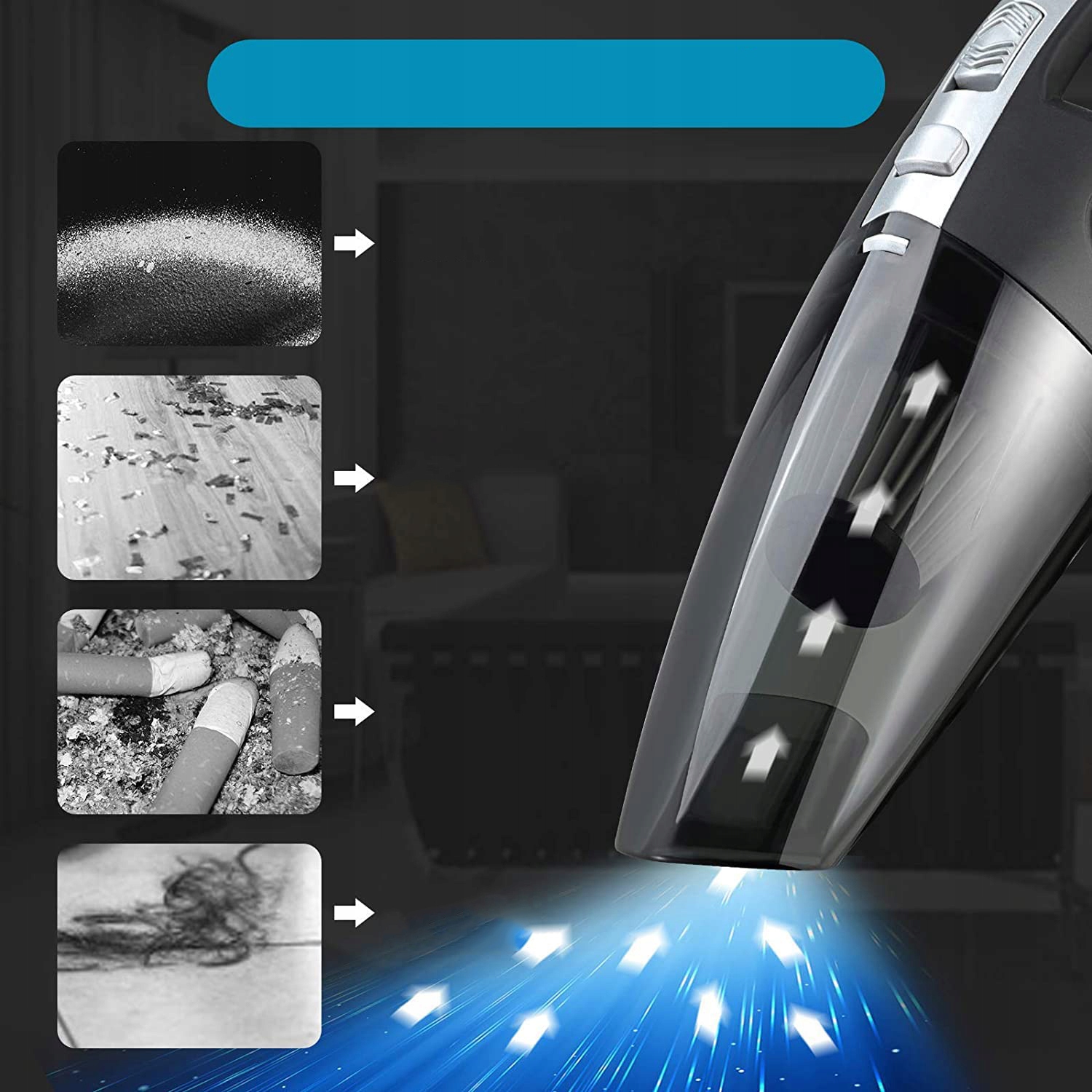 RĘCZNY BEZPRZEWODOWY ODKURZACZ SAMOCHODÓW 120W EU Producent bez marki