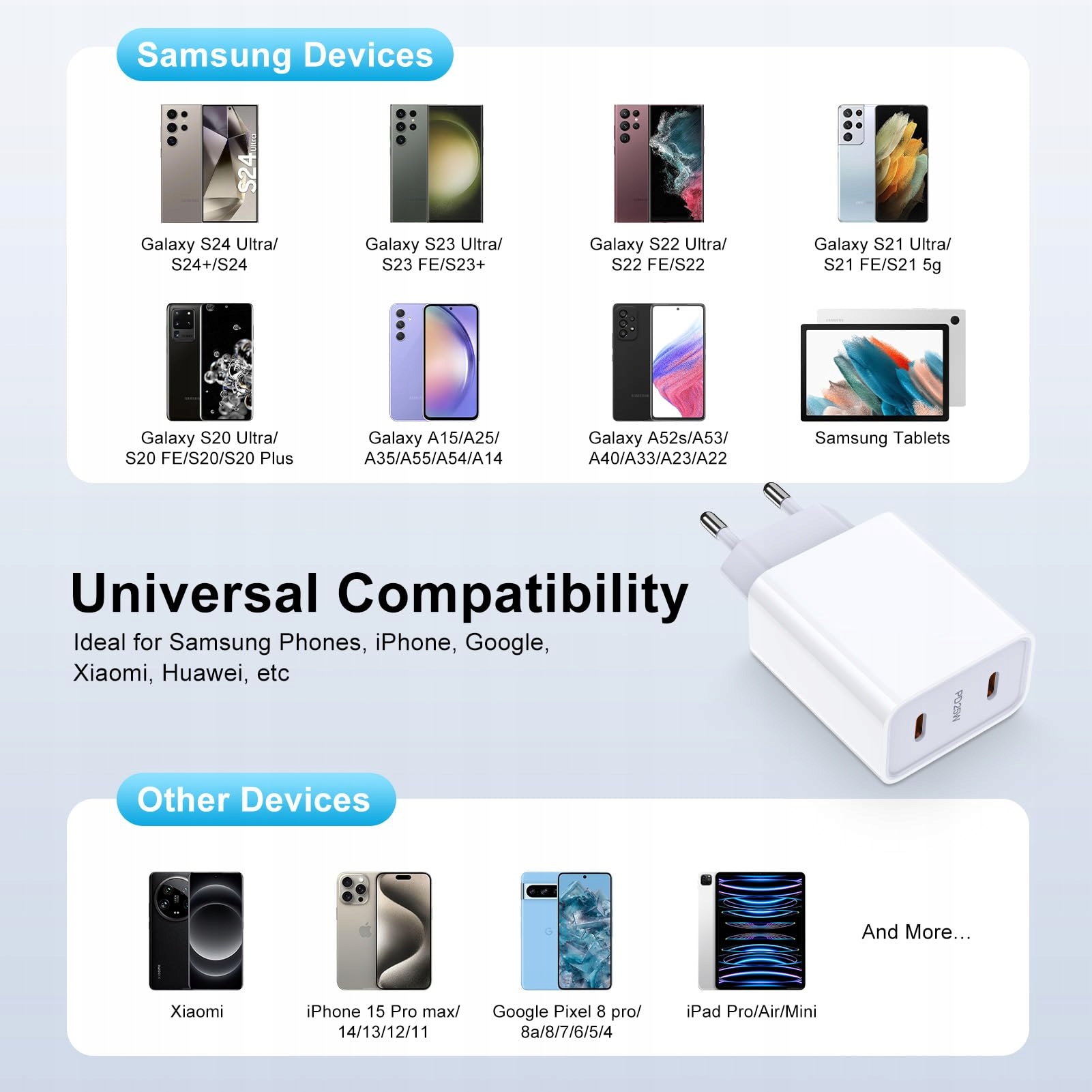 HitTid Szybka Ładowarka USB C 25W Dla Galaxy S25 S24 S23 S22 S21 S20 — miniatura 7
