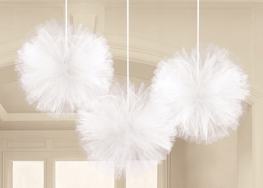 Tiulowe pompony kule białe 30cm 3szt.