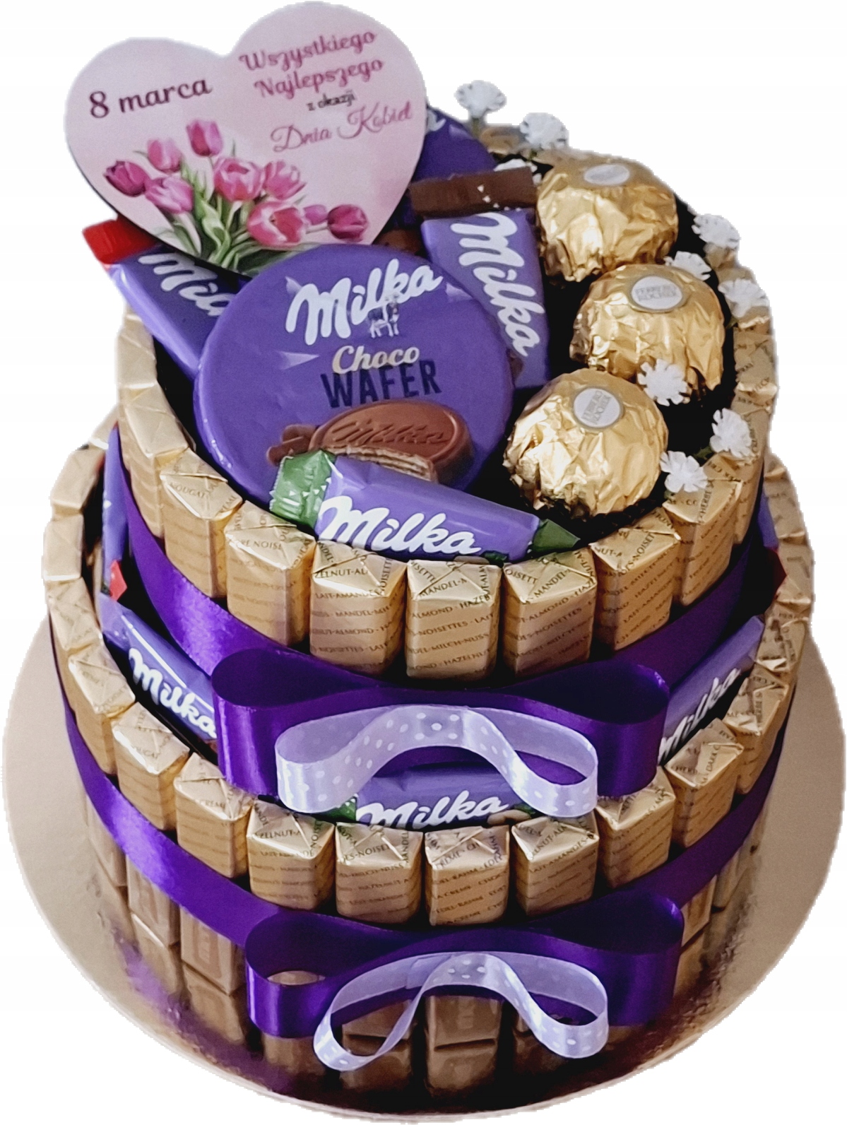 Tort Merci Milka piętrowy Zestaw Słodyczy Box Urodziny Dzień Kobiet