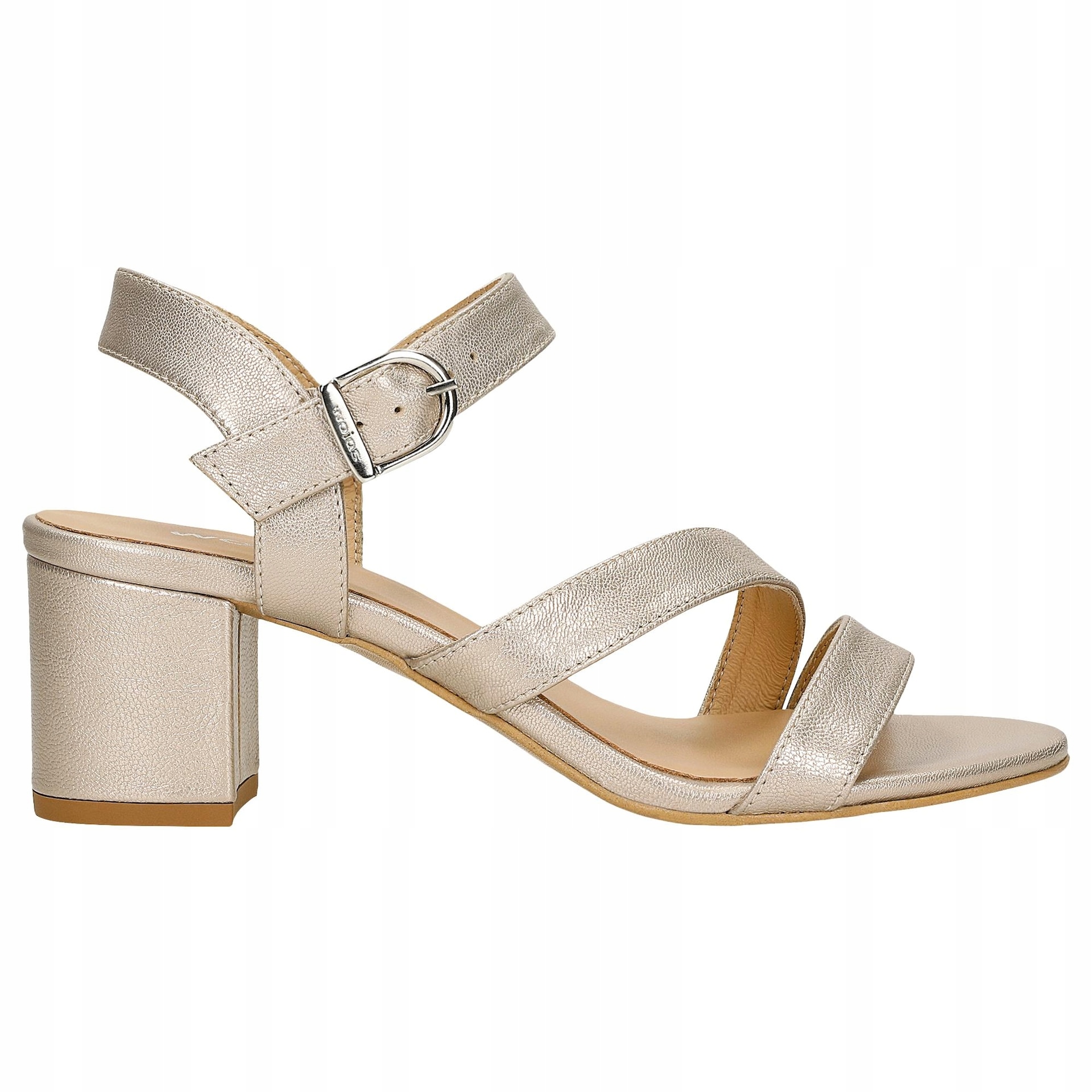 Złote skórzane sandały damskie na obcasie r. 38