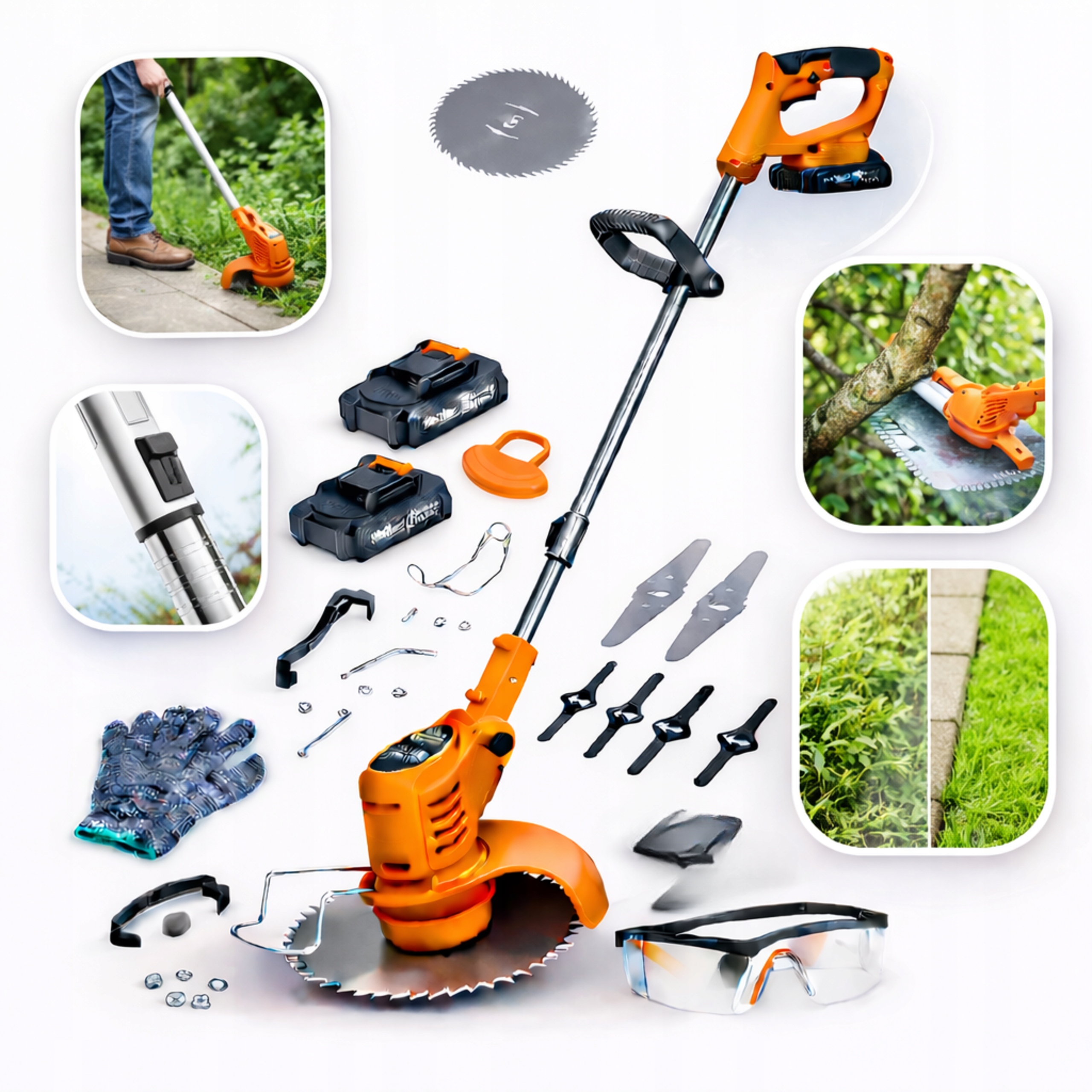 Akumulátorová sekačka na trávu 1000 W, výkonná 2 Akumulátory pro zahradu