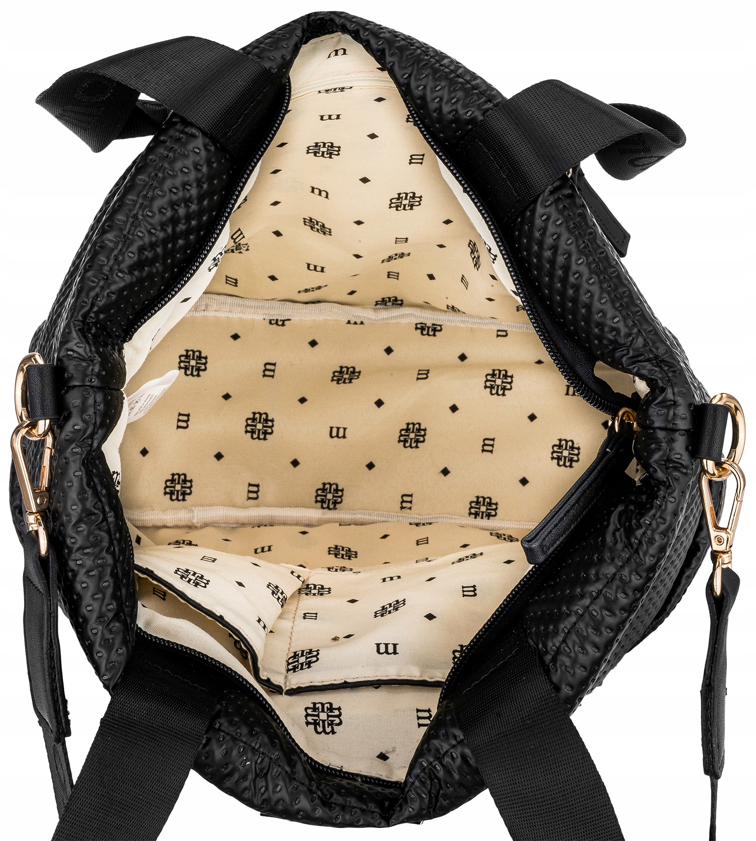 TOREBKA Damska MONNARI Czarna SHOPPER BAG PIKOWANA NA RAMIĘ PASEK KROPKI Model BAG4620-M20