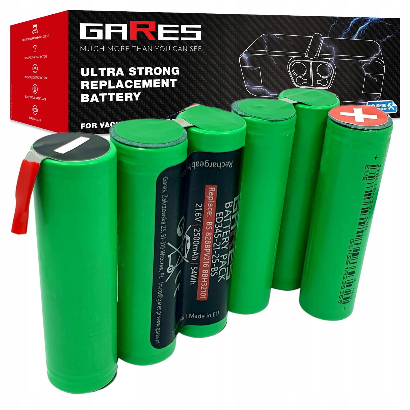 Akumulátor Gares pro Bosch 828BPV216 BBH32101 21,6 V 2,5 Ah