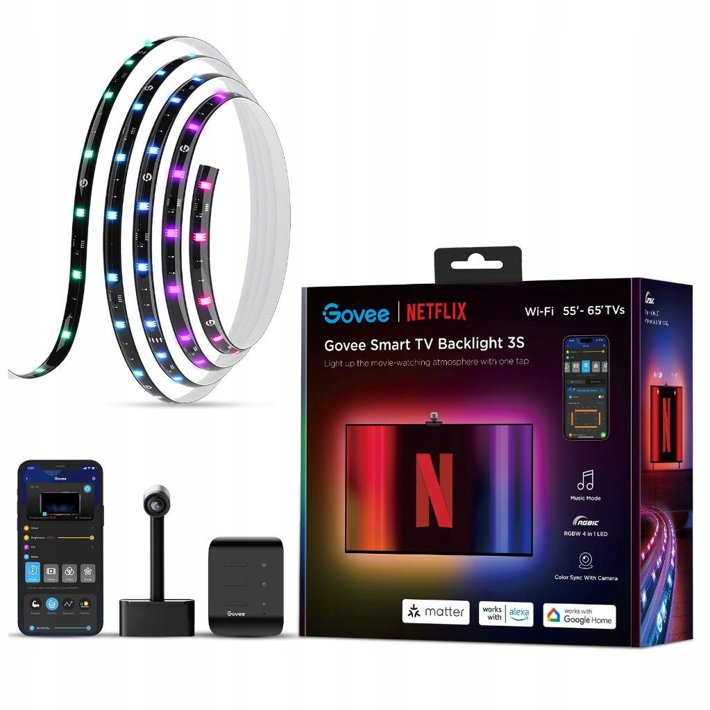 Govee Backlight 3S Netflix Tv 55-65 Smart Led podsvícení Rgbicw H6098CD1