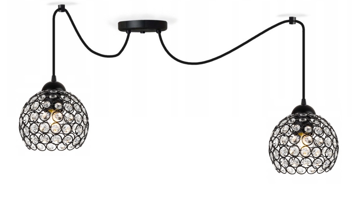 Lampa lustr pavouk 2xE27 Loft Černá křišťály glamour