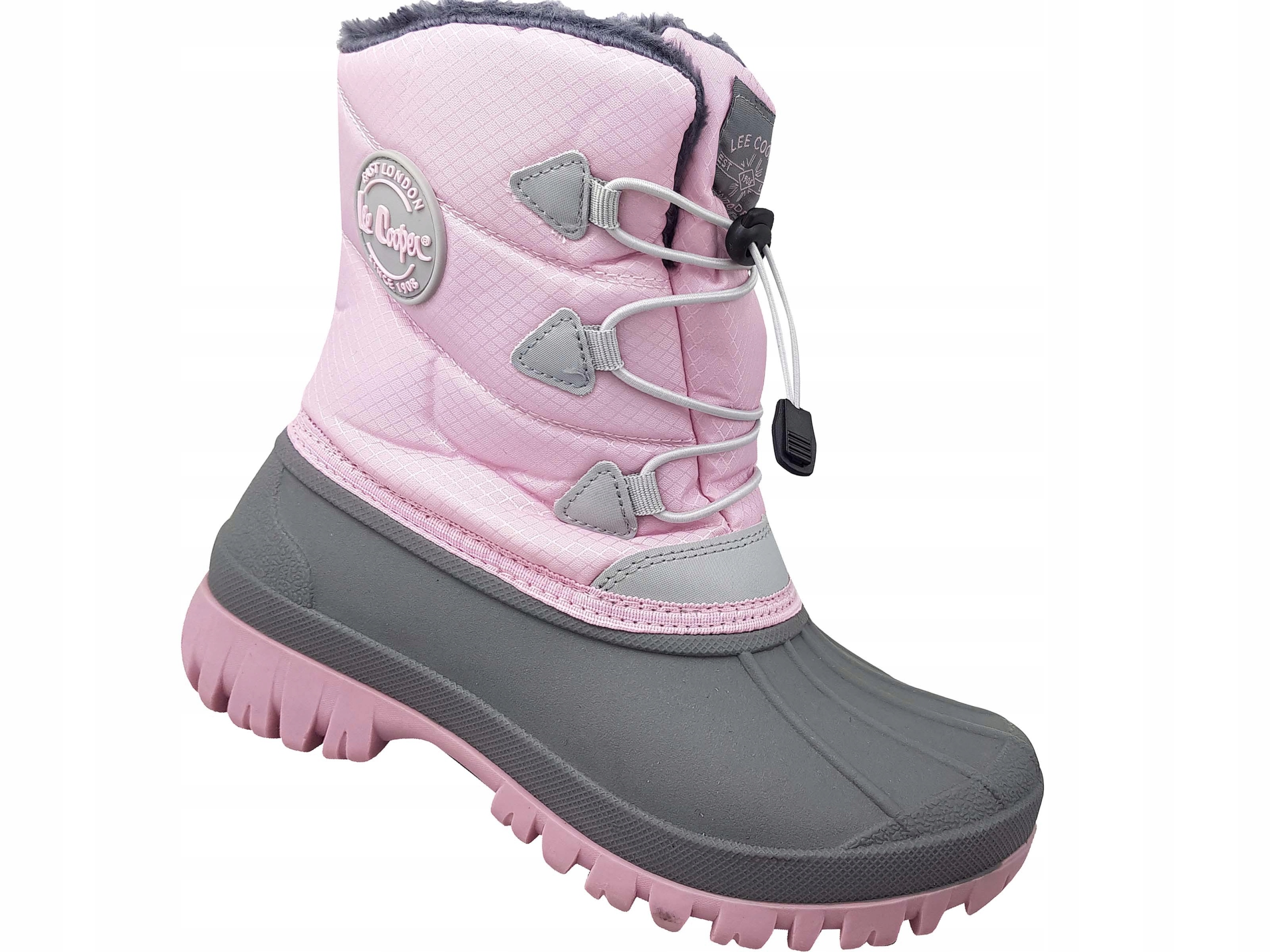 LEE COOPER SNOW ŚNIEGOWCE DZIECIĘCE BUTY OCIEPLANE FUTERKO ŚCIĄGACZ RÓŻOWE Rozmiar 35