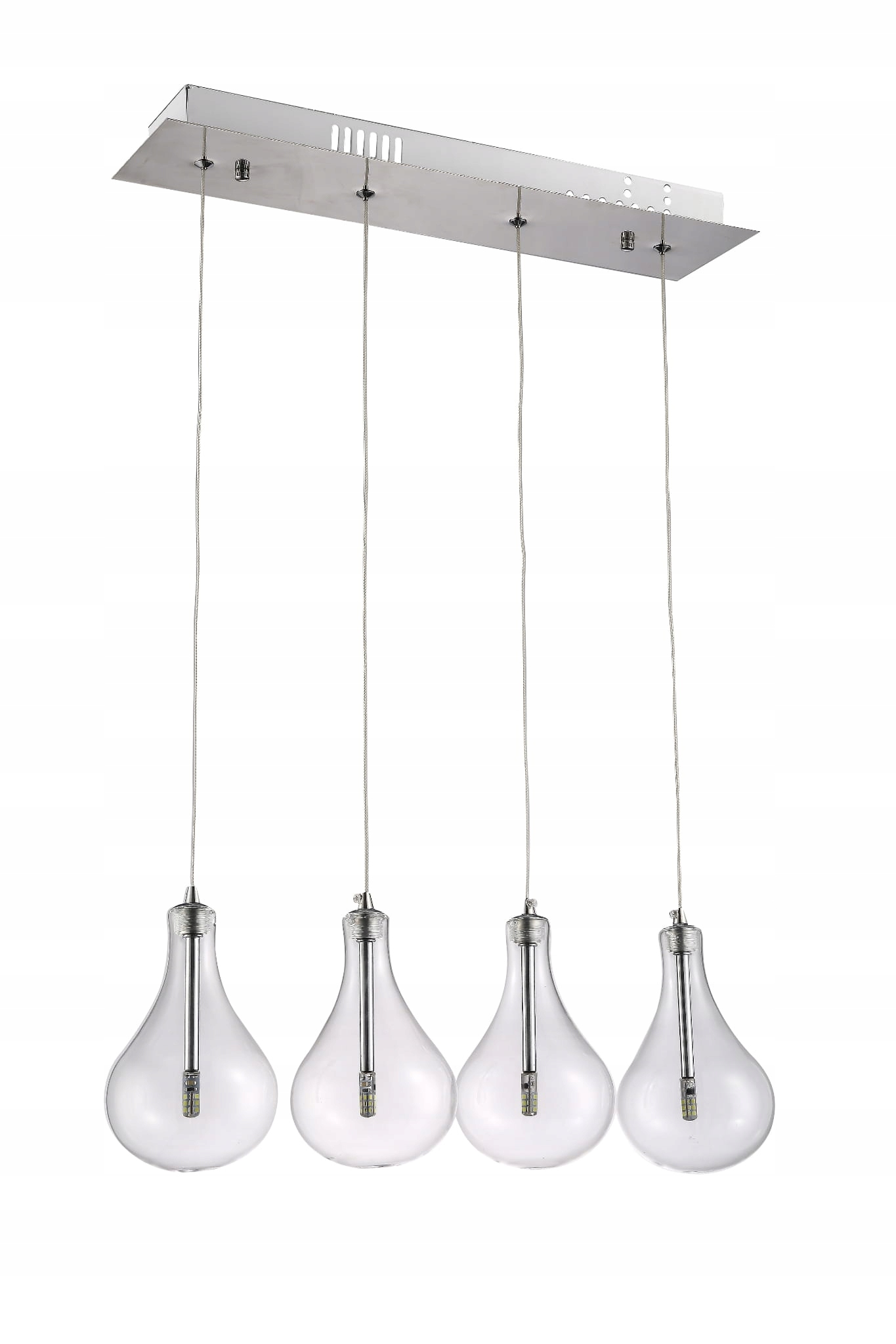 Lampa Wisząca Szklane Żarówki, Klosze Na Listwie G4 Led Srebrna