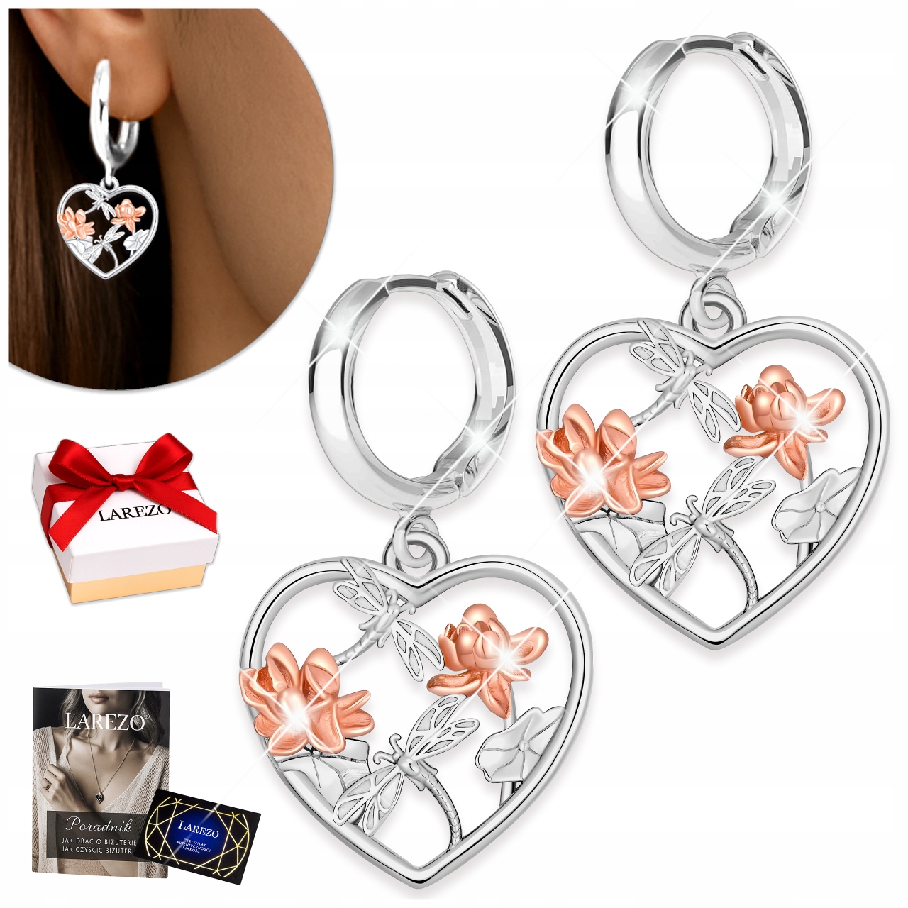 Stříbrné Náušnice Květiny Vážky Motýli Závěsná Srdíčka Srdce Stříbro 925