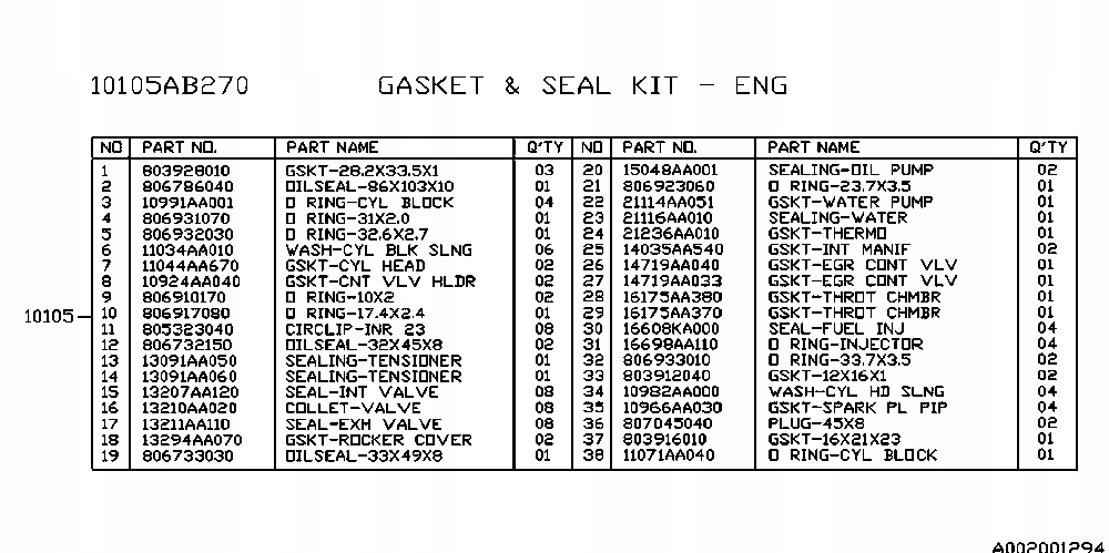 SUBARU LEGACY OUTBACK V 09- USZCZELKI SILNIKA 2.5 Producent części Subaru OE