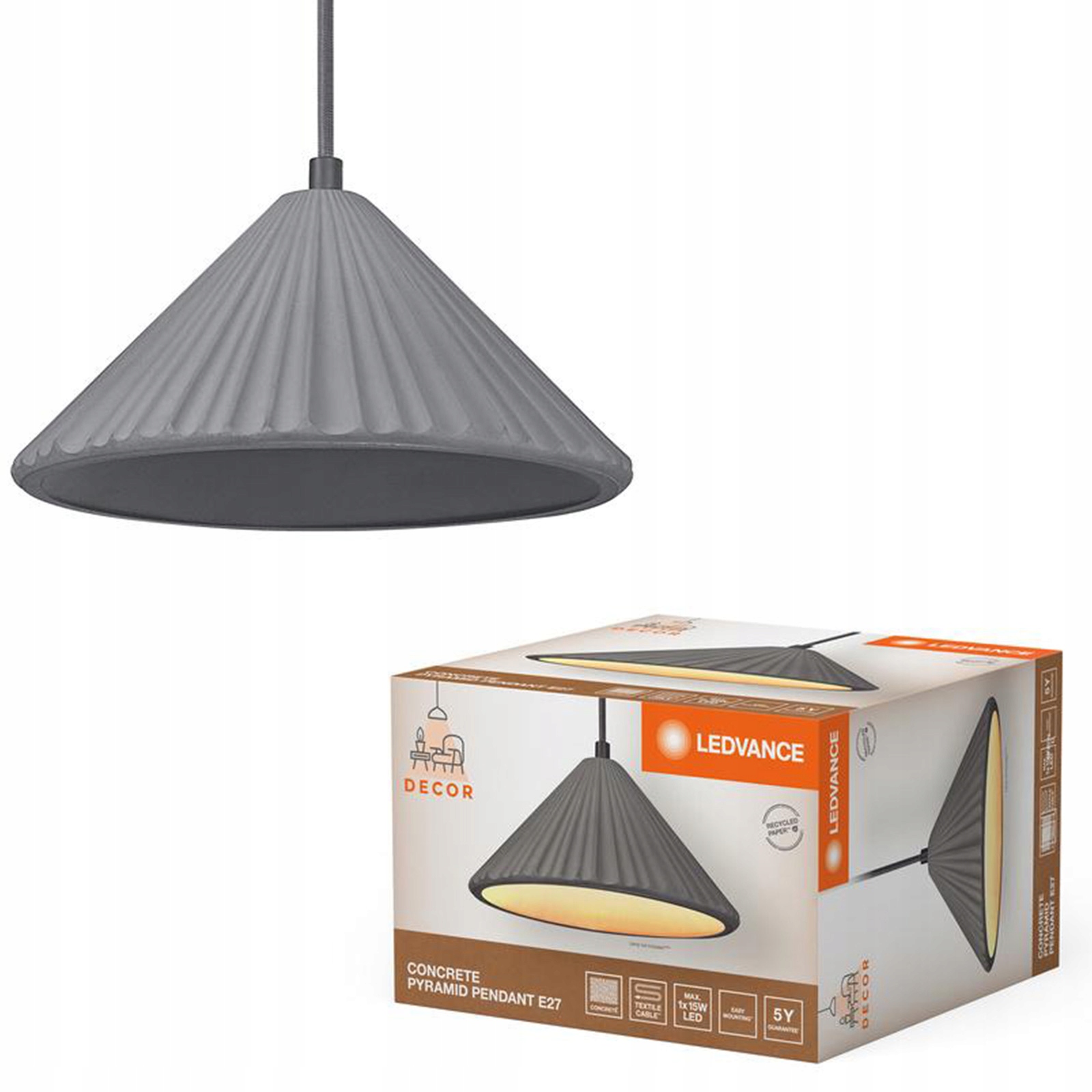 Dekoratívna stropná lampa E27 Previs Šedý Betón Decor Ledvance