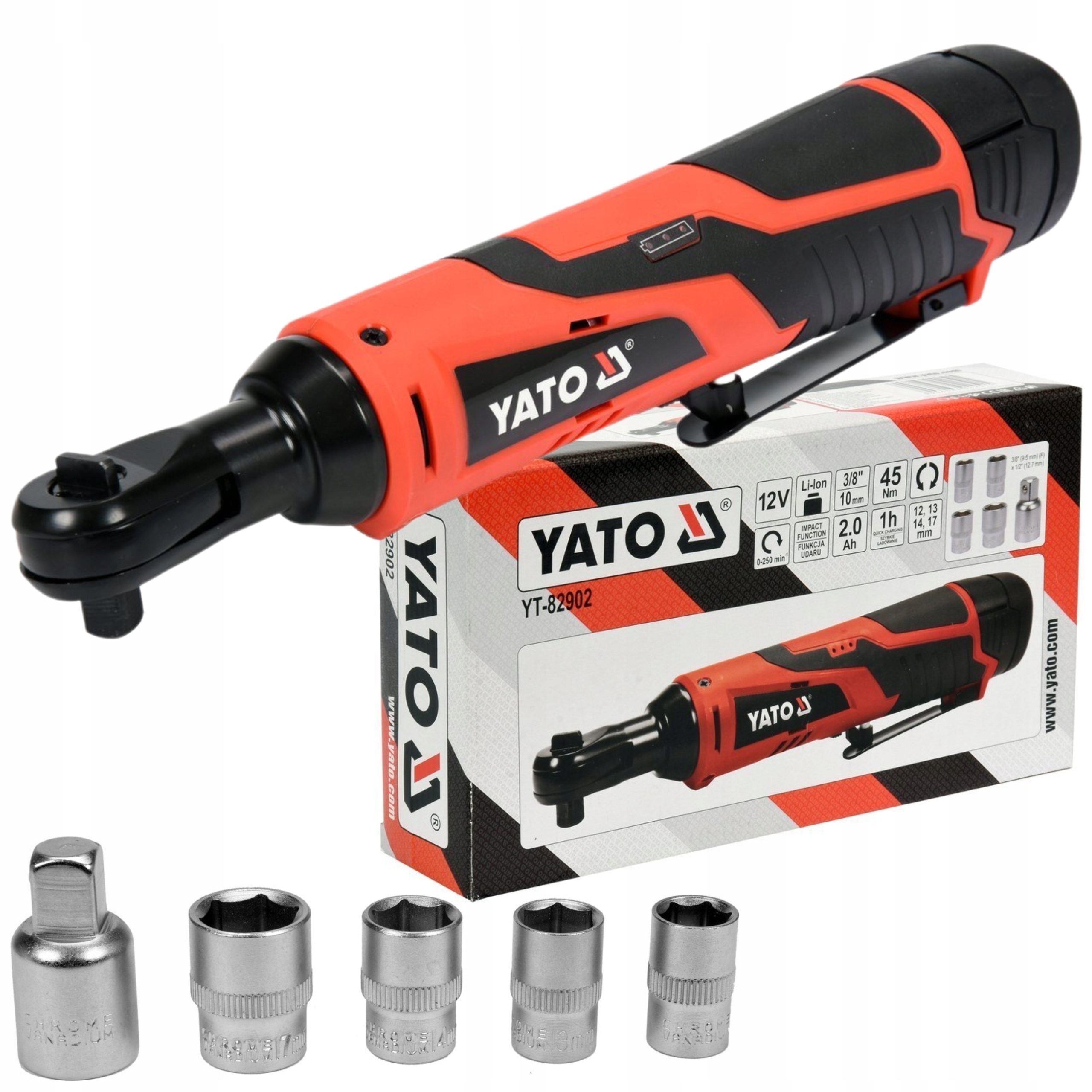 Yato Grzechotka Akumulatorowa Udarowa 3/8'' 1/2'' 45Nm 2Ah 4 Nasadki-Zdjęcie-0