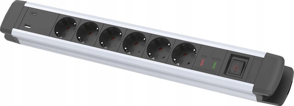 Zásuvková lišta se 6 zásuvkami H05VV-F3G1,5 1,6 m s Usb konektorem Fortis