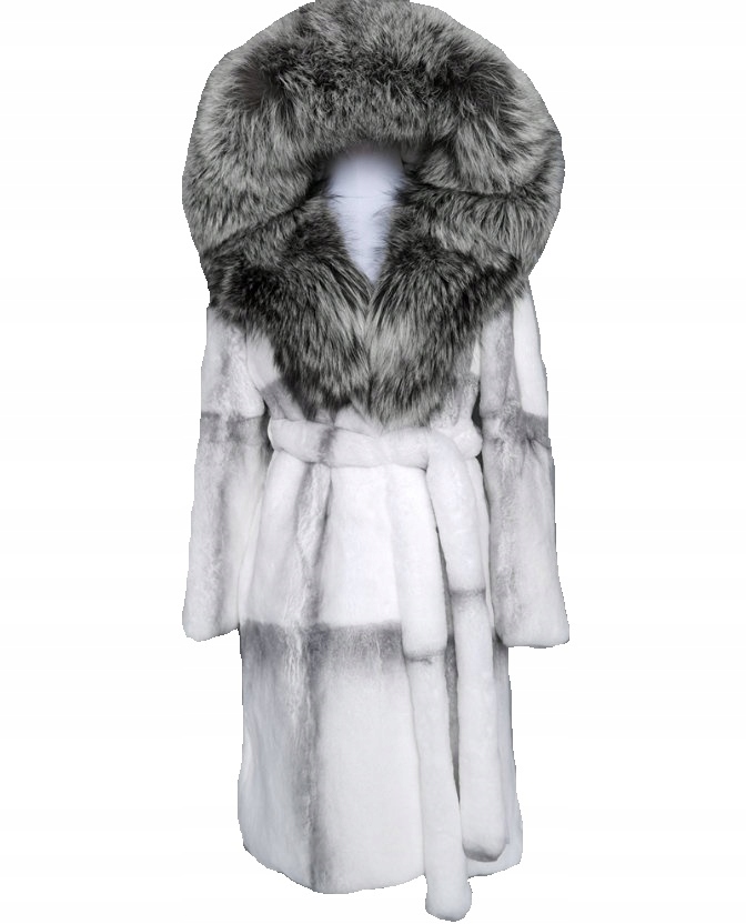 Płaszcz Futro naturalne Królik Srebrny Lis 36 S