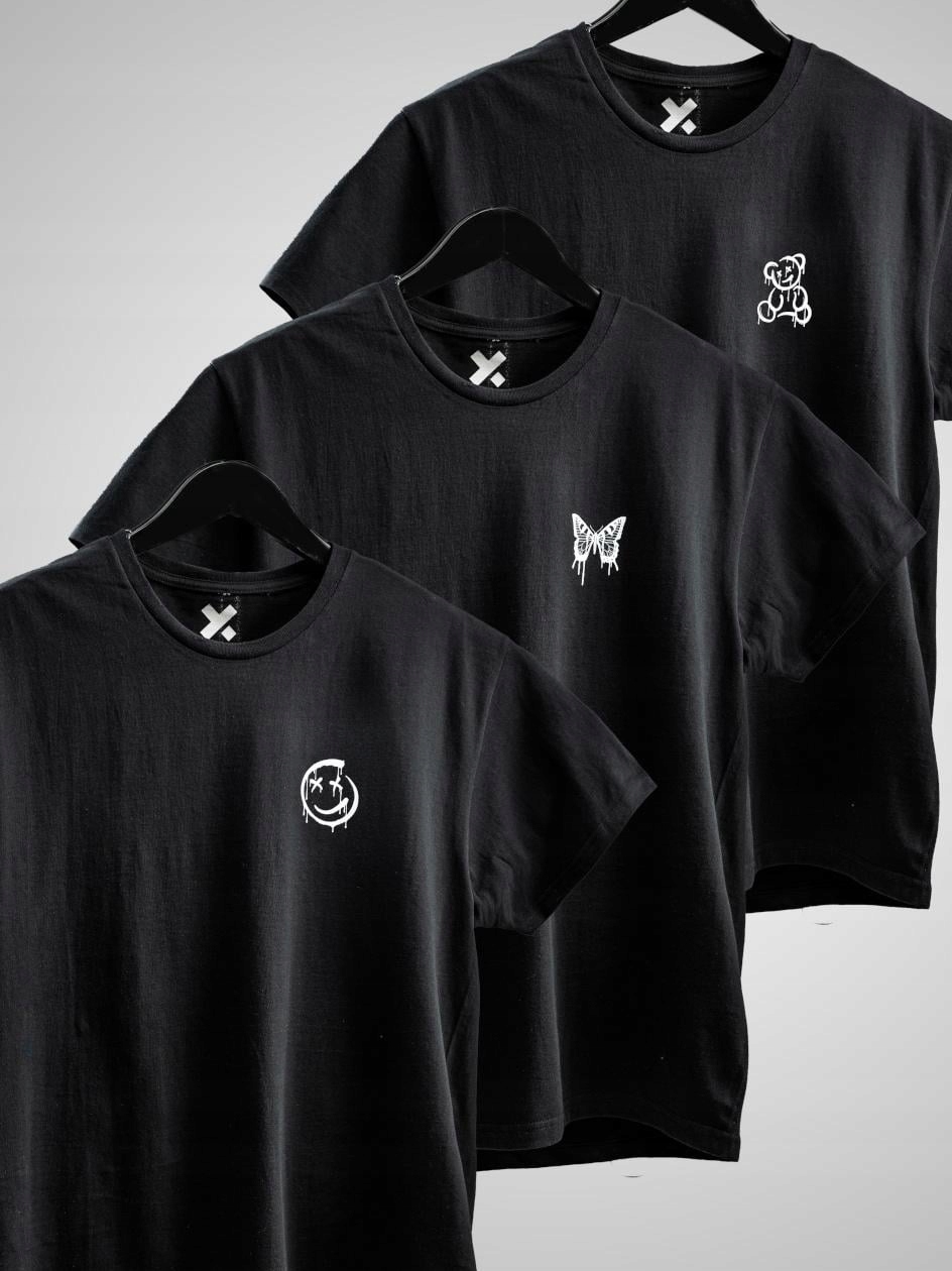 Sada 3 černých pánských triček Point X Mini Graph Trička Bavlna M