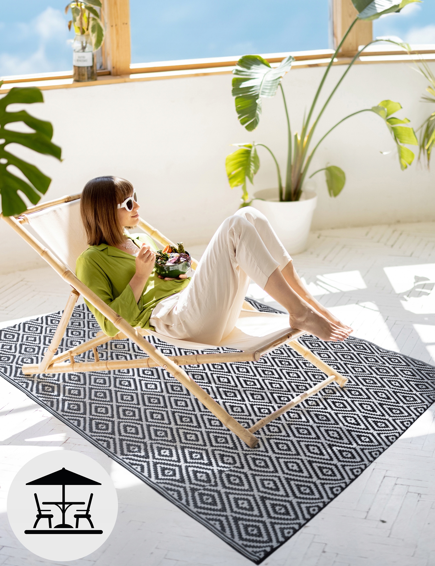 DYWAN TARASOWY WODOODPORNY ZEWNĘTRZNY 120x170cm MATA NA TARAS BALKON OGRÓD Wzór geometryczny