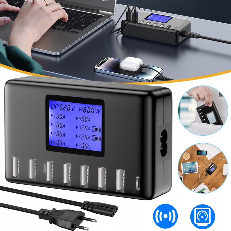 Ładowarka Usb C Wielopunktowa Stacja Ładowania Usb 8-PORTOWA Zasilacz Usb