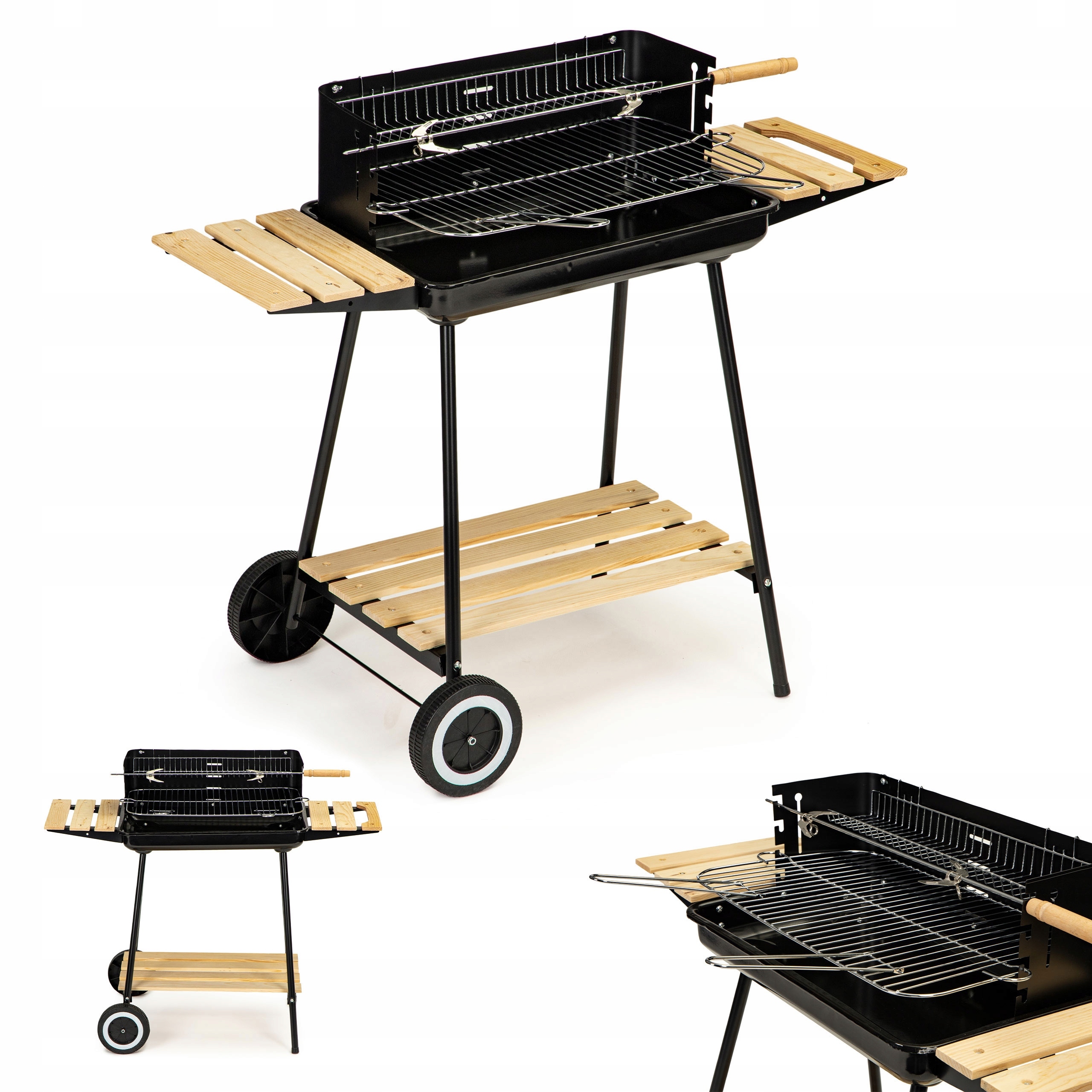 Zahradní gril na dřevěné uhlí s policemi, regulace, 2 přenosné rošty MultiGarden