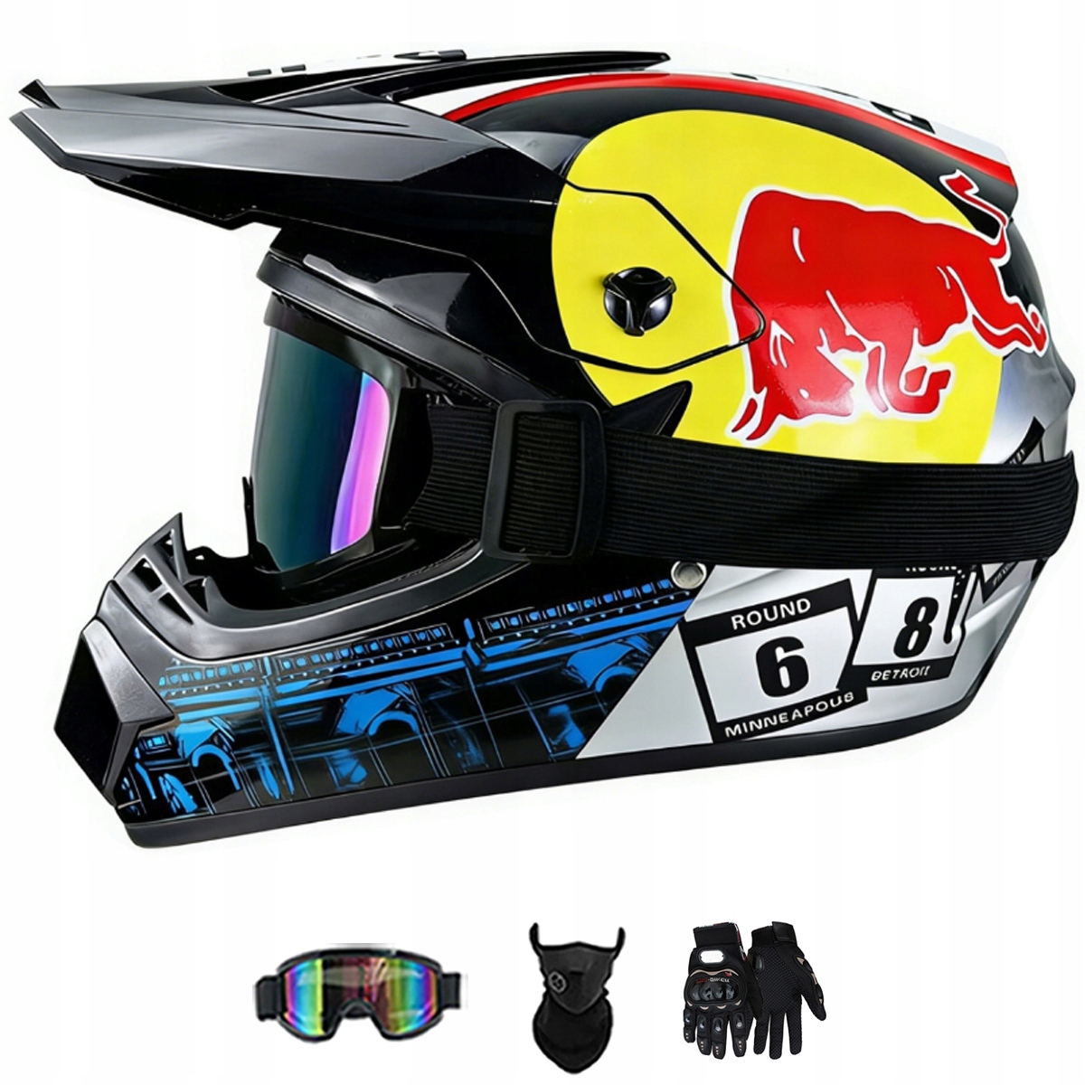 Motocyklová Přilba Lehká Enduro Quada Brýle Rukavice Maska S