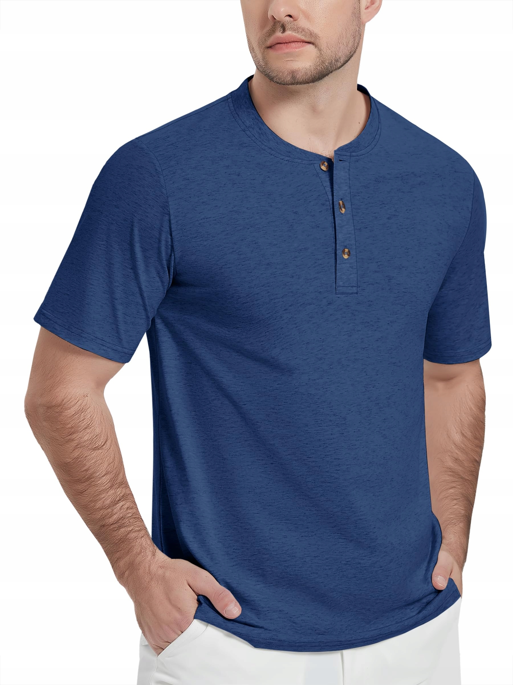 Kefitevd Tričko Henley Bavlněné Polo bez límce Modrá S