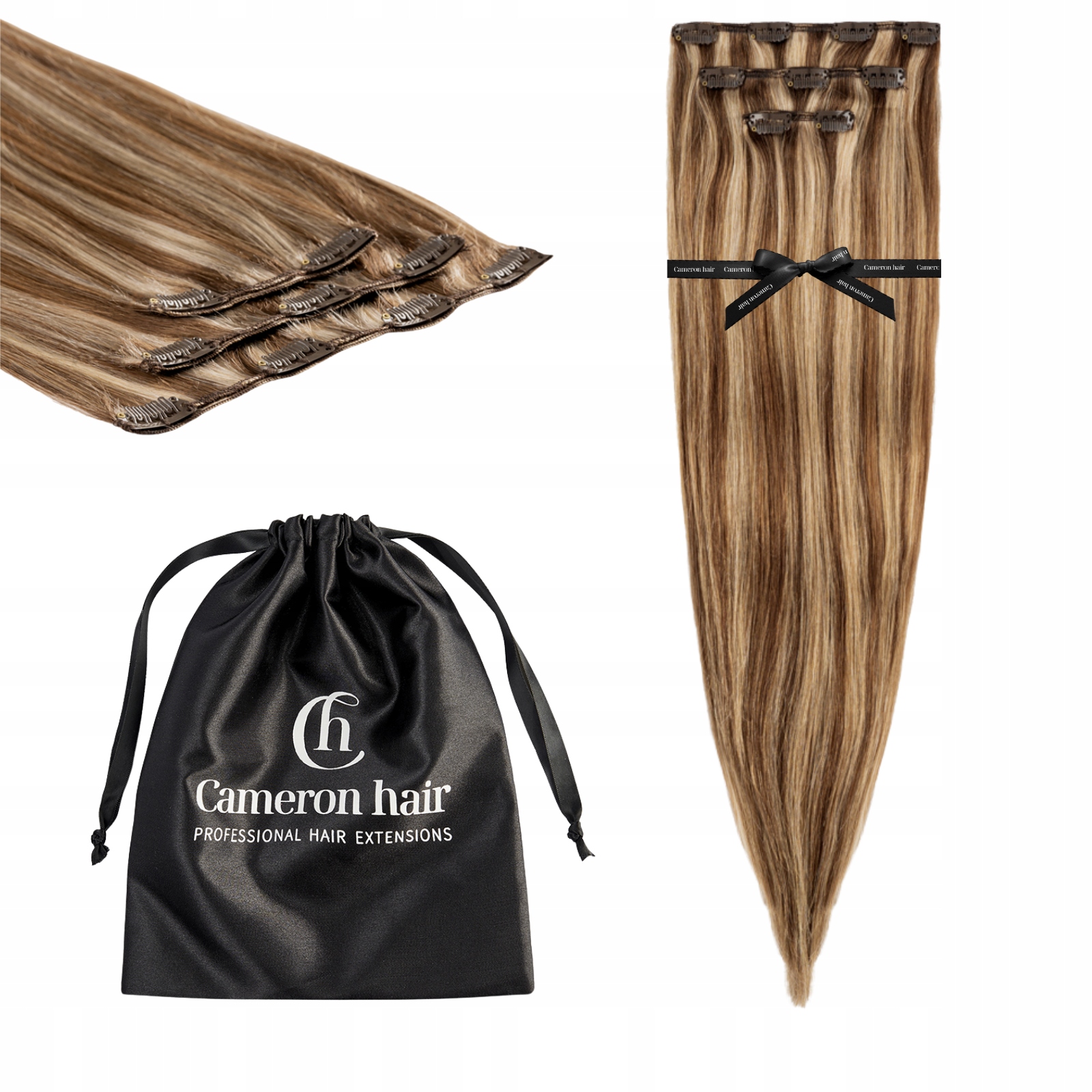 Włosy naturalne Clip In 60cm 3 taśmy 65g #6/18 Toffi Baleyage pasemka blond