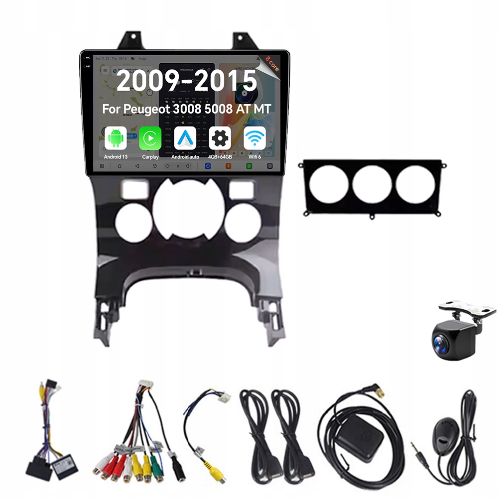 Radio samochodowe 2Din Android 13 dla Peugeot 3008 5008 At Mt 2009-2015 4G 64G Rds