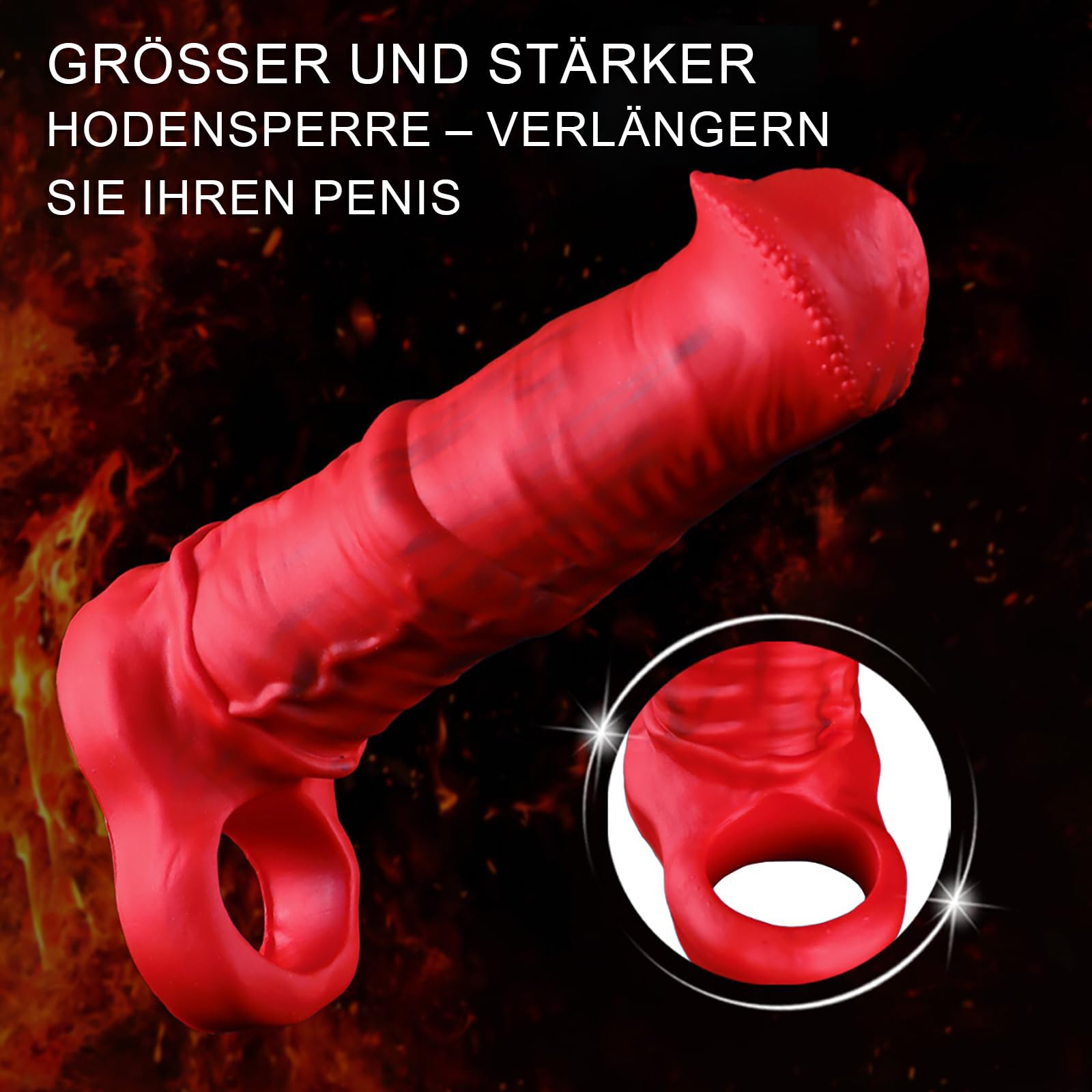 Realistyczny Dildo Koński z Pierścieniem i Strukturą Żył Czerwony — miniatura 5