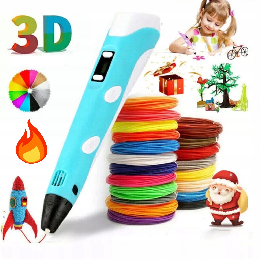 ZESTAW DŁUGOPIS 3D MAGIC PEN NIEBIESKI Z FILAMENTAMI PLA ABS SZABLONY LED
