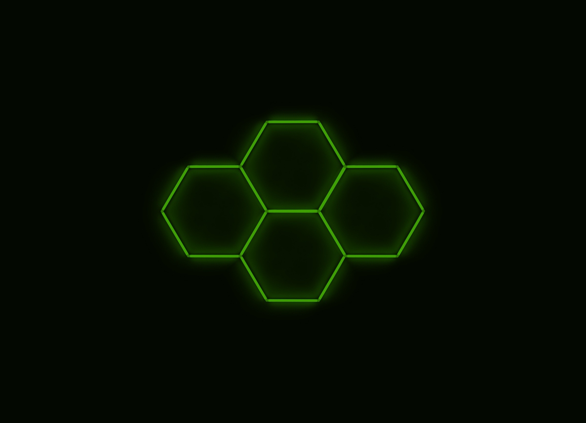 Kompletné Led hexagónové svietidlo zelené, rozmer 4 elementy 241 x 168 cm